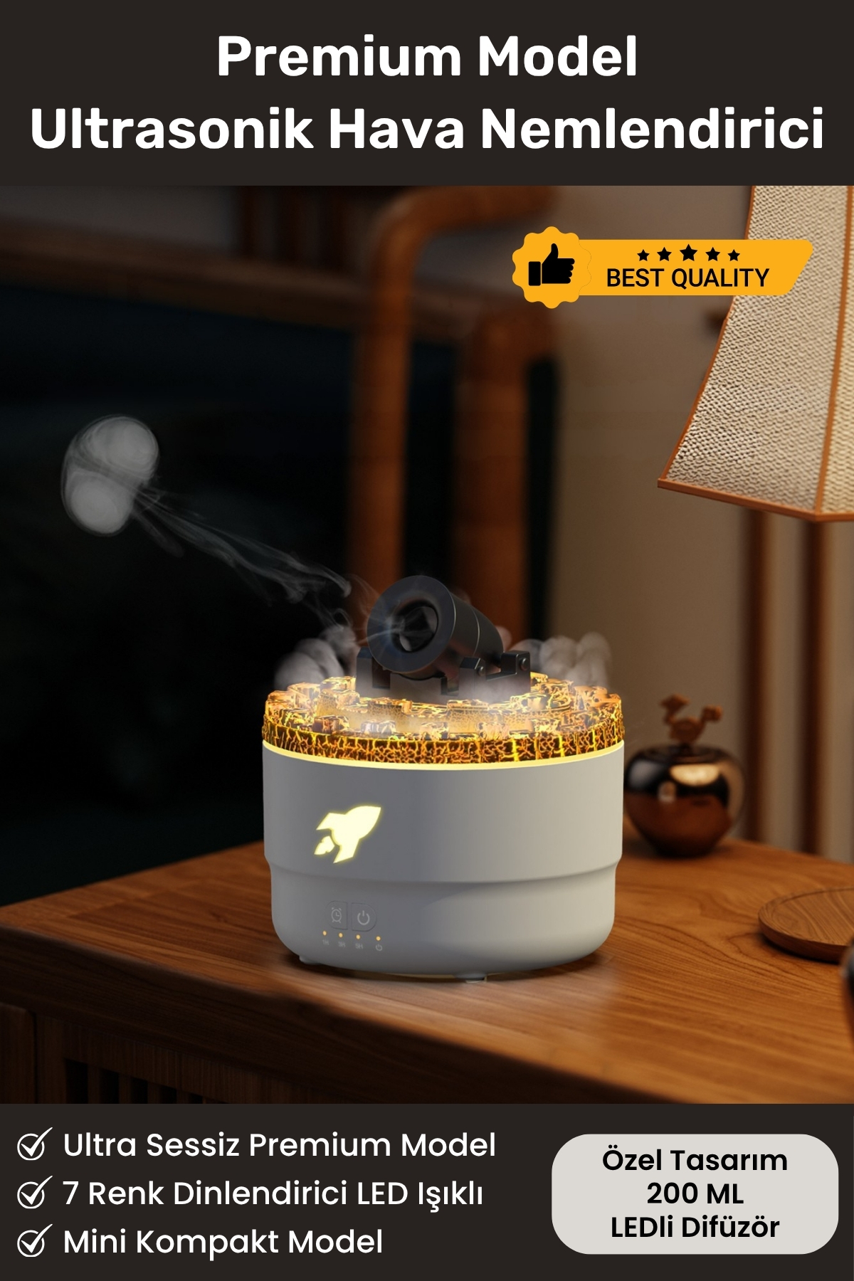 Yeni Nesil 3D Simülasyon Volkanik 7 Renk LED Işıklı Aroma Difüzör Buhar Makinesi Hava Nemlendirici