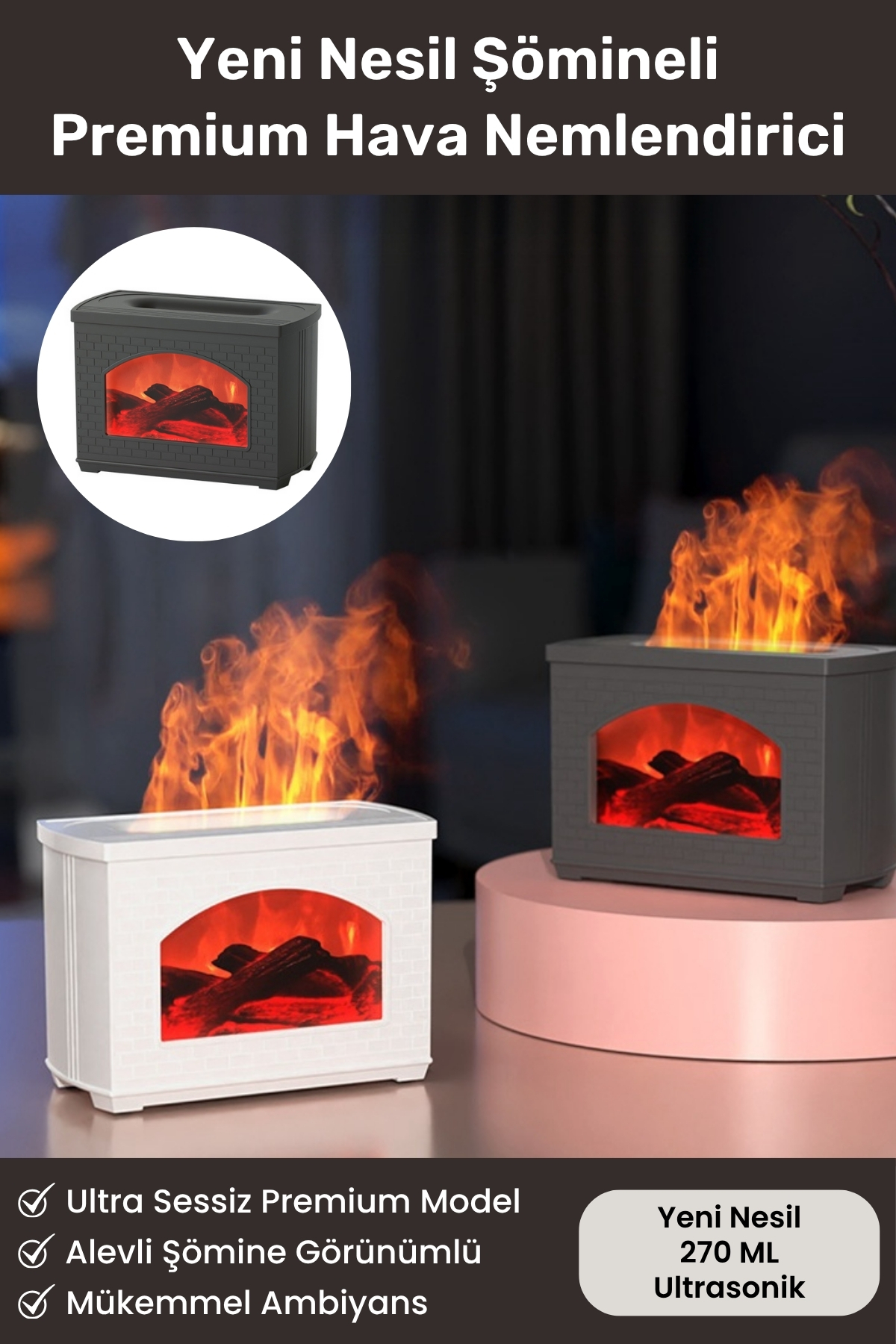 Yeni Nesil Bonfire Şömine Hava Nemlendiricisi 270 ML Renkli Gece Işığı Buhar Makinesi Aroma Difüzör