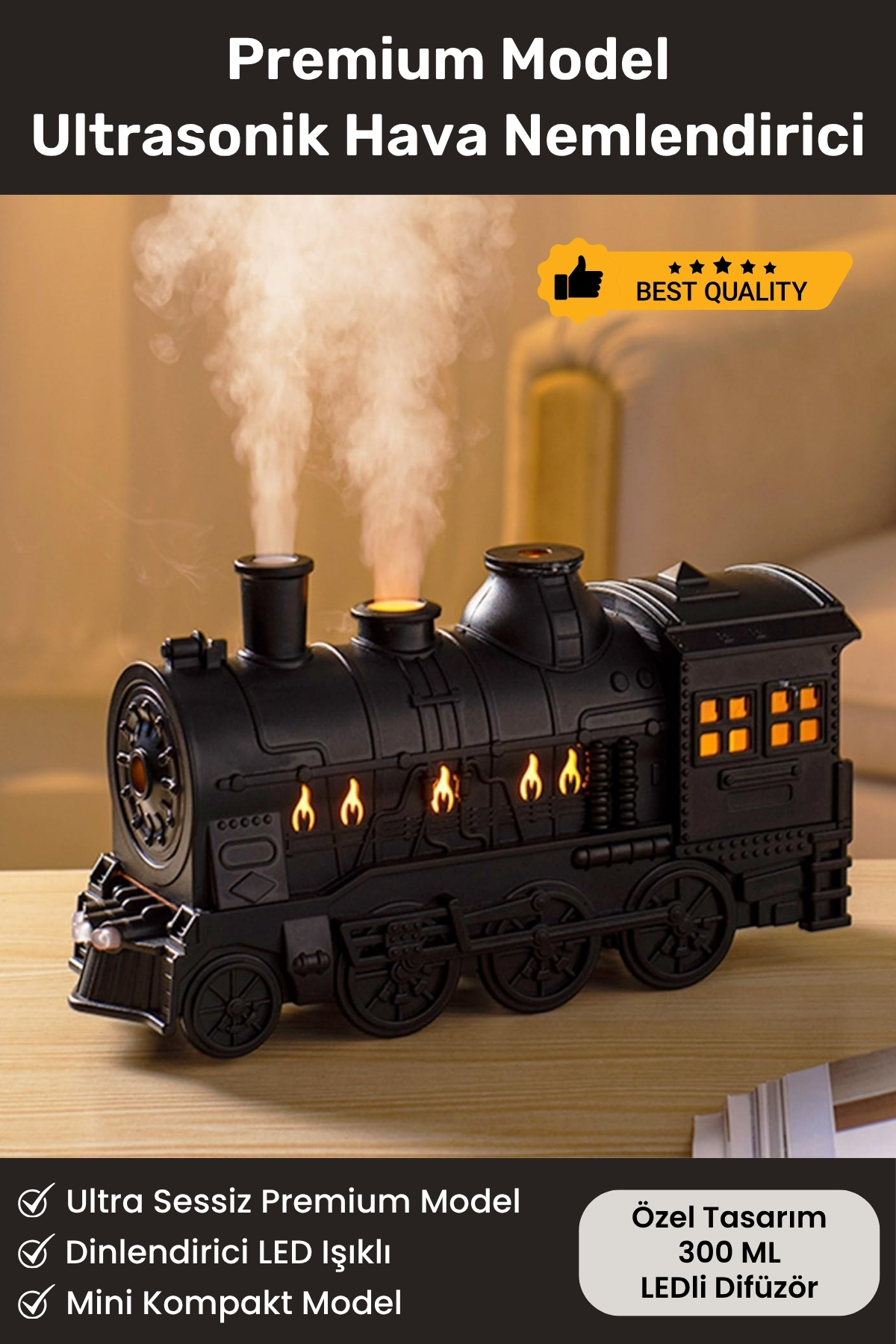 Yeni Nesil Tren Şeklinde 300 ML Aroma Difüzör Buhar Makinesi Hava Nemlendirici