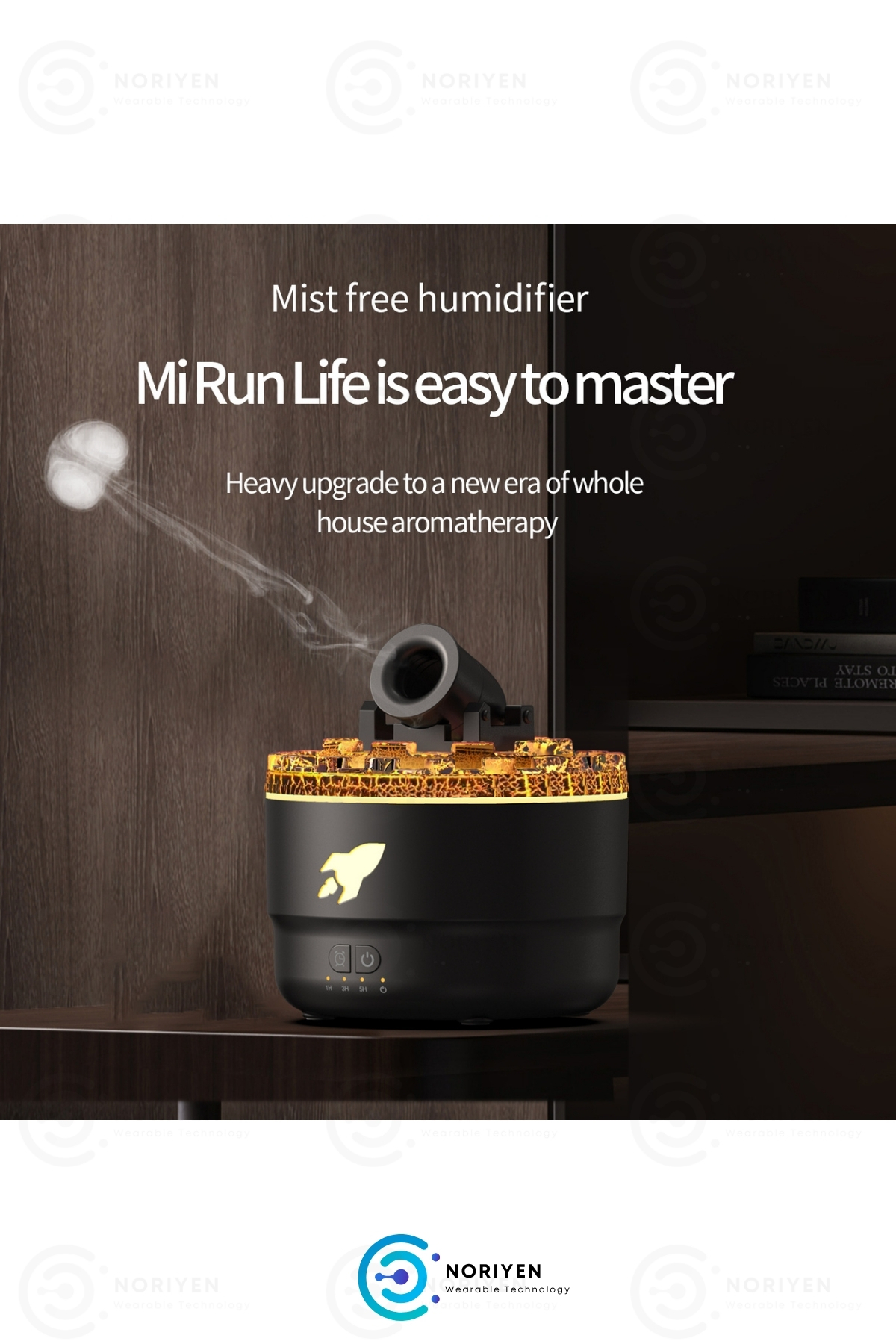 Yeni Nesil 3D Simülasyon Volkanik 7 Renk LED Işıklı Aroma Difüzör Buhar Makinesi Hava Nemlendirici