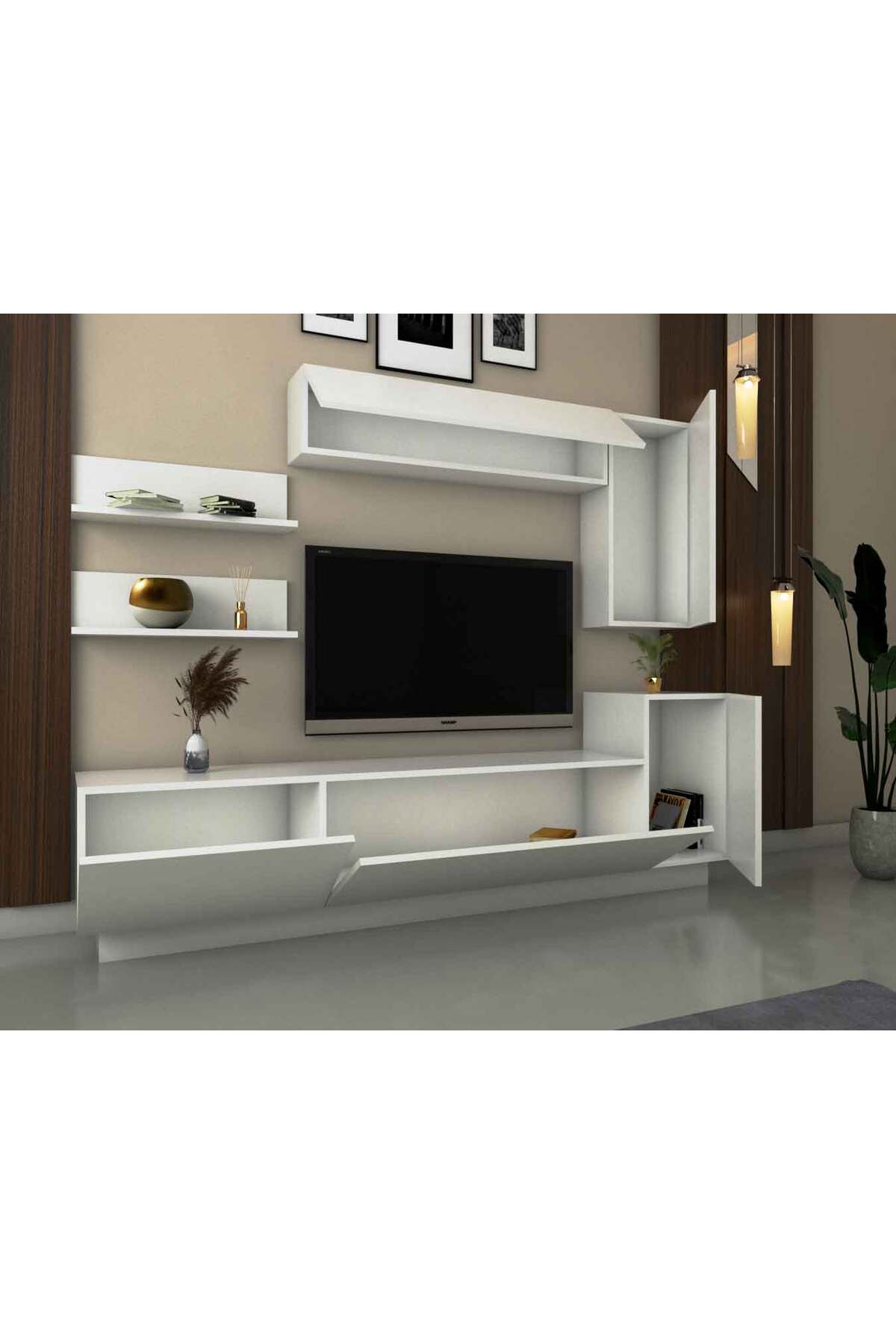 طاولة ومكتبة تلفزيون جدارية ابيض - venus