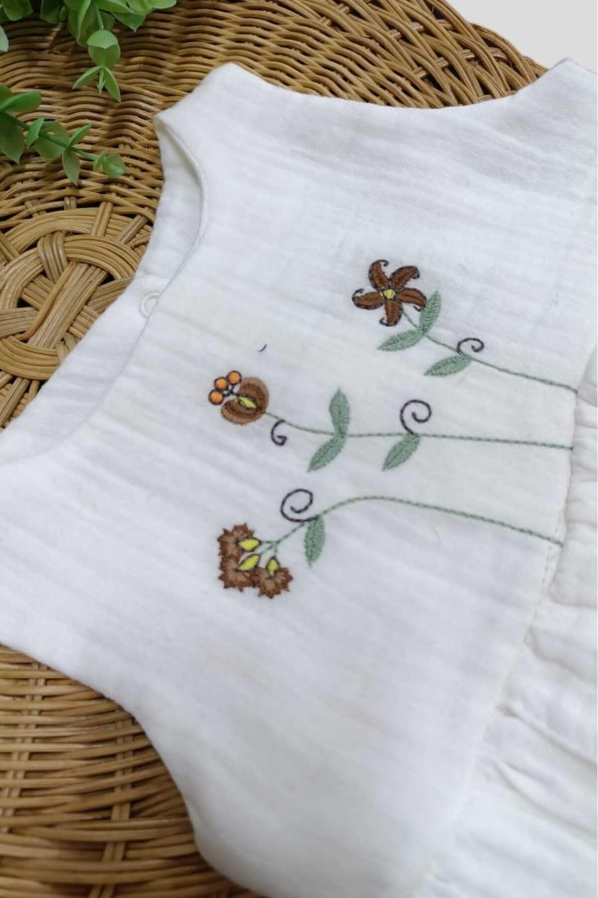 dinamik çocuk %100 Pamuk Kız Bebek/Çocuk Peri Elbise Nakışlı Eteği Parçalı + Külotlu Müslin Organik Takım fotoğrafı 5 (önizleme)