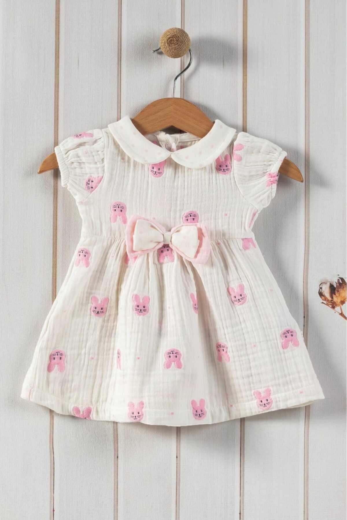 dinamik çocuk Kız Bebek/Çocuk Müslin Kumaş Tavşanlı Büzgü Kol Yazlık Elbise Organik fotoğrafı 7 (önizleme)