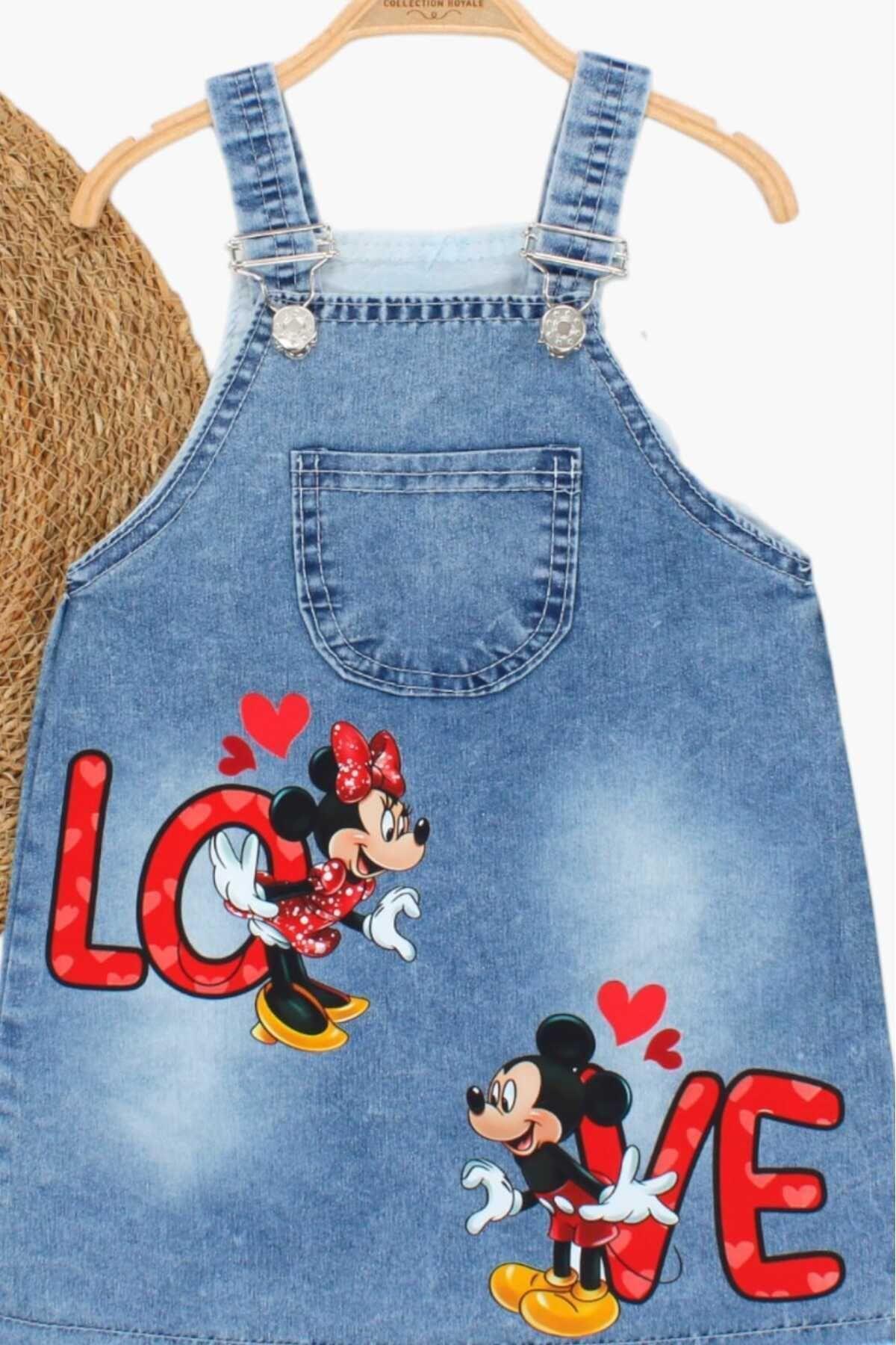 dinamik çocuk Kız Çocuk Kot Jile Salopet Minnie Mouse Baskılı Denim Elbise fotoğrafı 2 (önizleme)