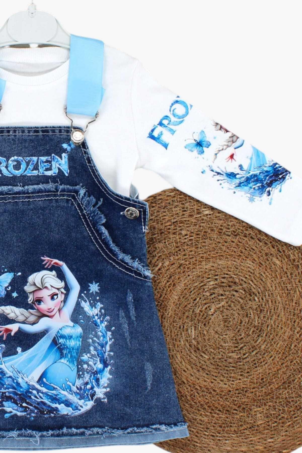 dinamik çocuk 1-5yaş Elsa Frozen & Minnie Mickey Baskılı Kot Jile+Badi 2li Takım Kız Çocuk Ayarlı Askılı Mevsimlik fotoğrafı 2 (önizleme)