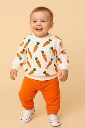 dinamik çocuk Havuç Baskılı Bebek Takımı Mevsimlik 2li Alt Üst Unısex Aylık 3...