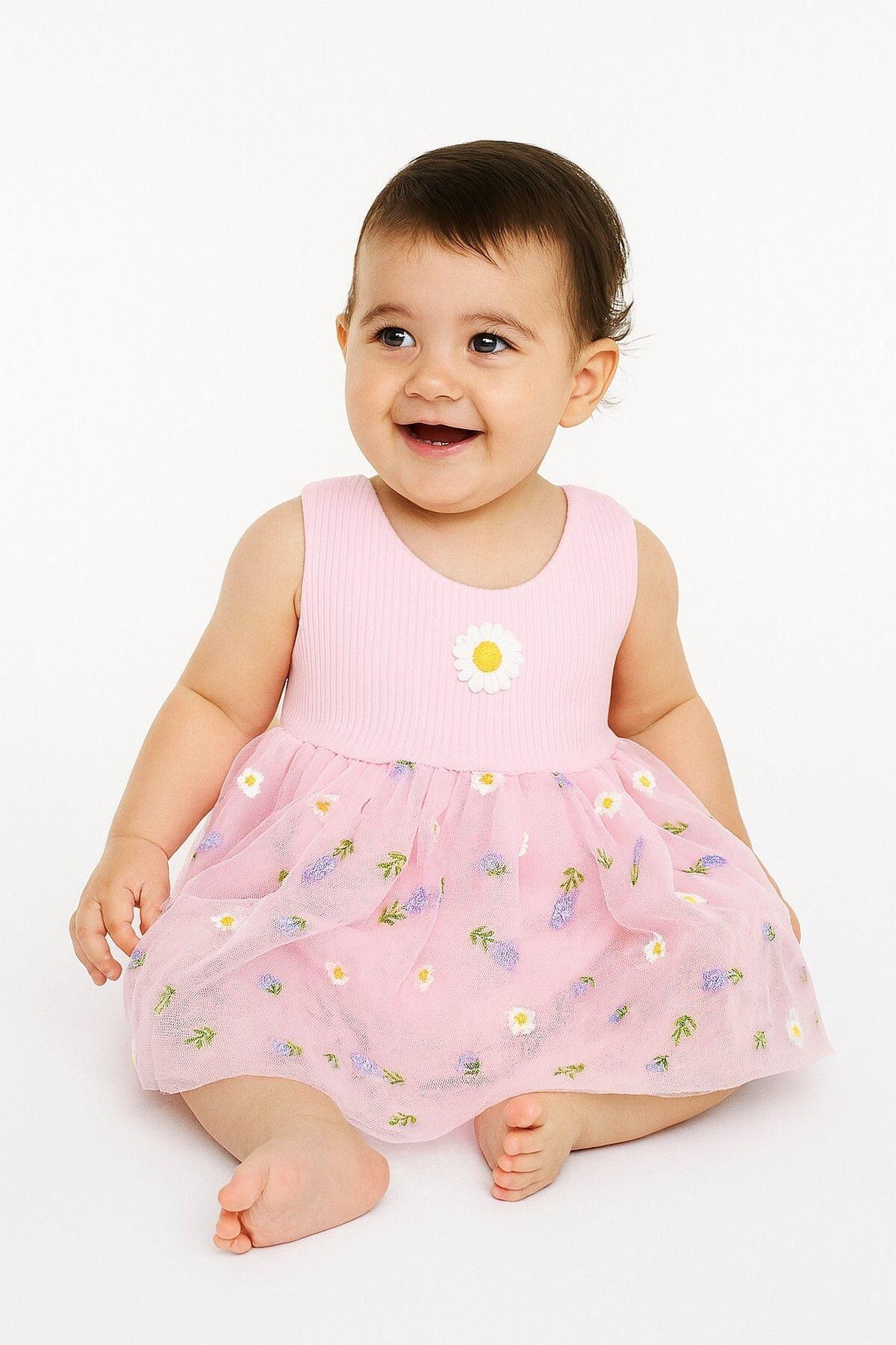 Lavender Patterned Tulle Dress Ribbed Top Sleeveless Summer Girl with Bottom Snap Fastener Body