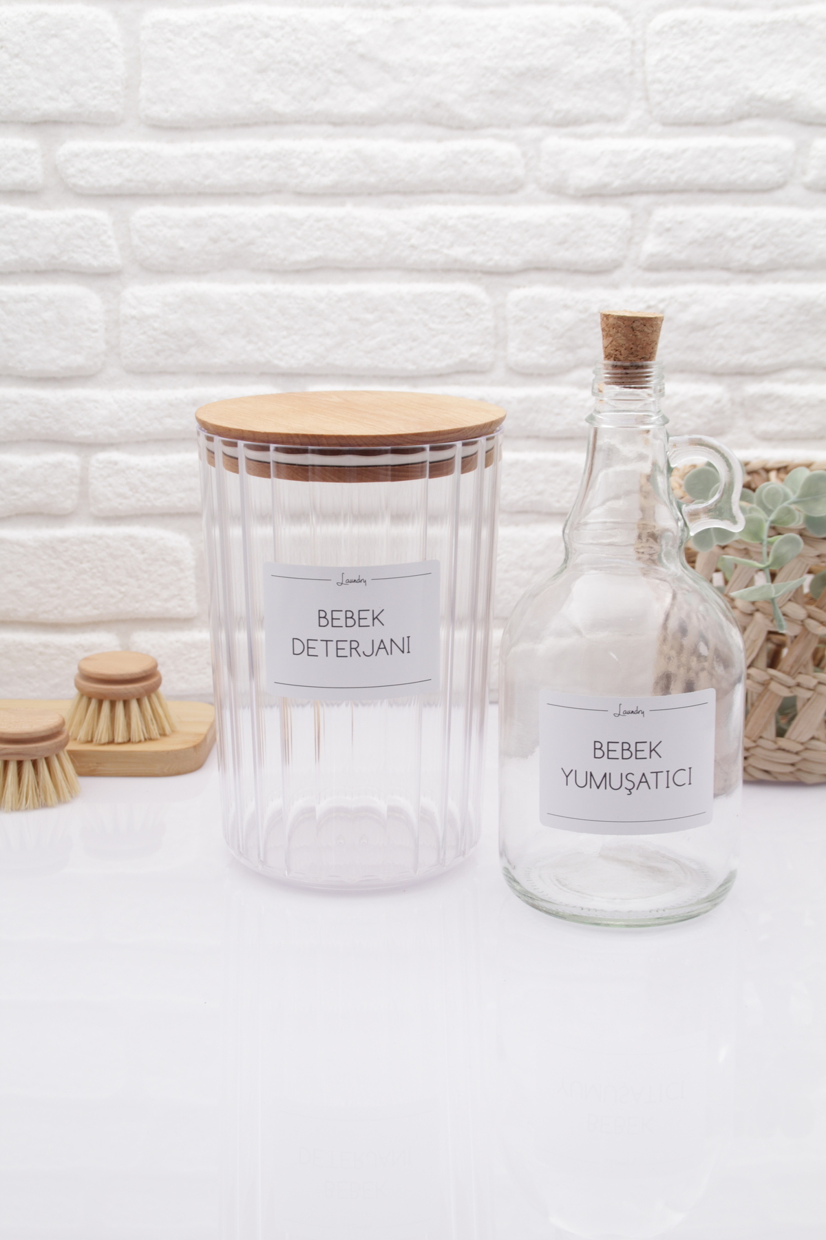 zezedesing Ahşap Kapaklı Oval Çizgili Bebek Deterjanı Kavanozu 2200ML-Bebek Yumuşatıcı Kavanozu 1000ML fotoğrafı 4 (önizleme)