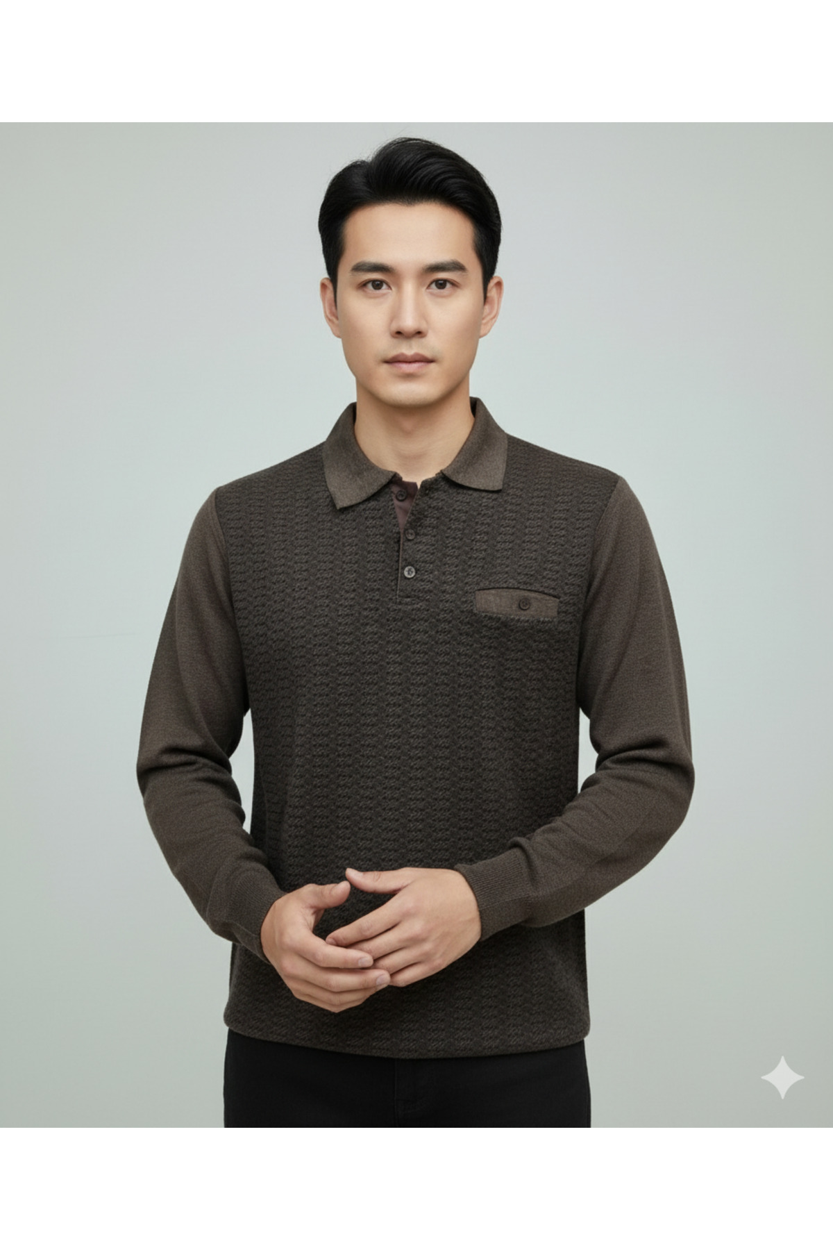 ALGE TRİKO GÜNCÜOĞLU POLO YAKALI CEPLİ ÇELİK ÖRGÜ ERKEK KAZAK