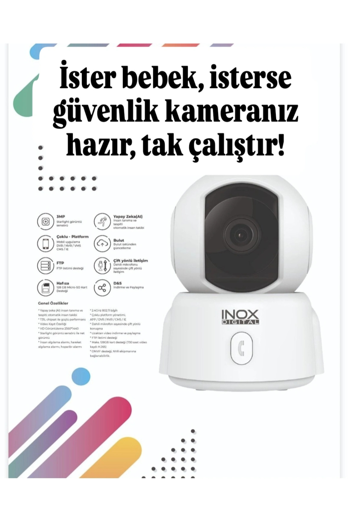 inox 3 Mp Full Hd Kişi Takibi Yapabilen Ve Telefon Aramalı Bebek/bakıcı Kamerası: Güvenliğiniz Için! fotoğrafı 2 (önizleme)
