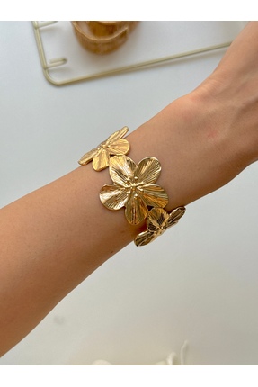 YOUES JEWELRY Çelik Kalın Çiçek Kelepçe Bilezik Ayarlanabilir Kadın Erkek Uni...