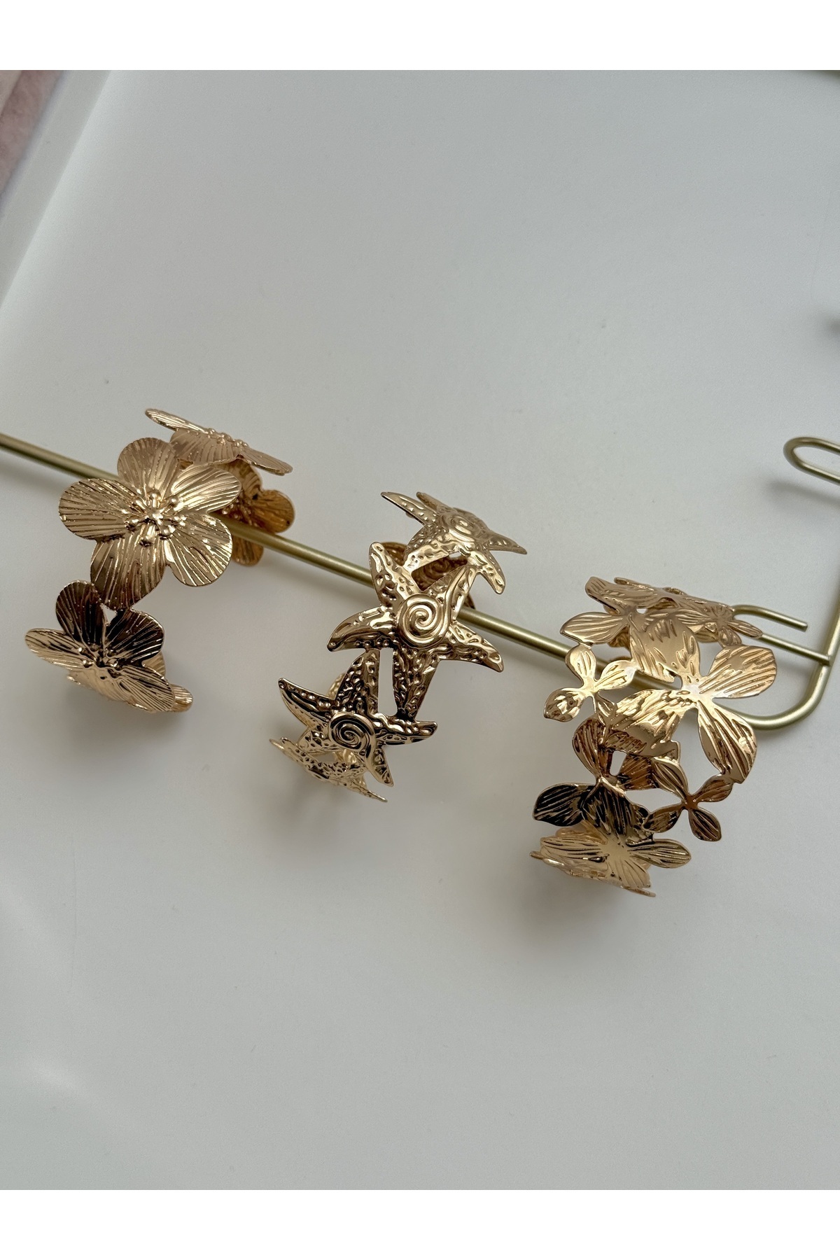 YOUES JEWELRY  Çelik Kalın Çiçek Kelepçe Bilezik Ayarlanabilir Kadın Erkek Unisex - Görsel 7