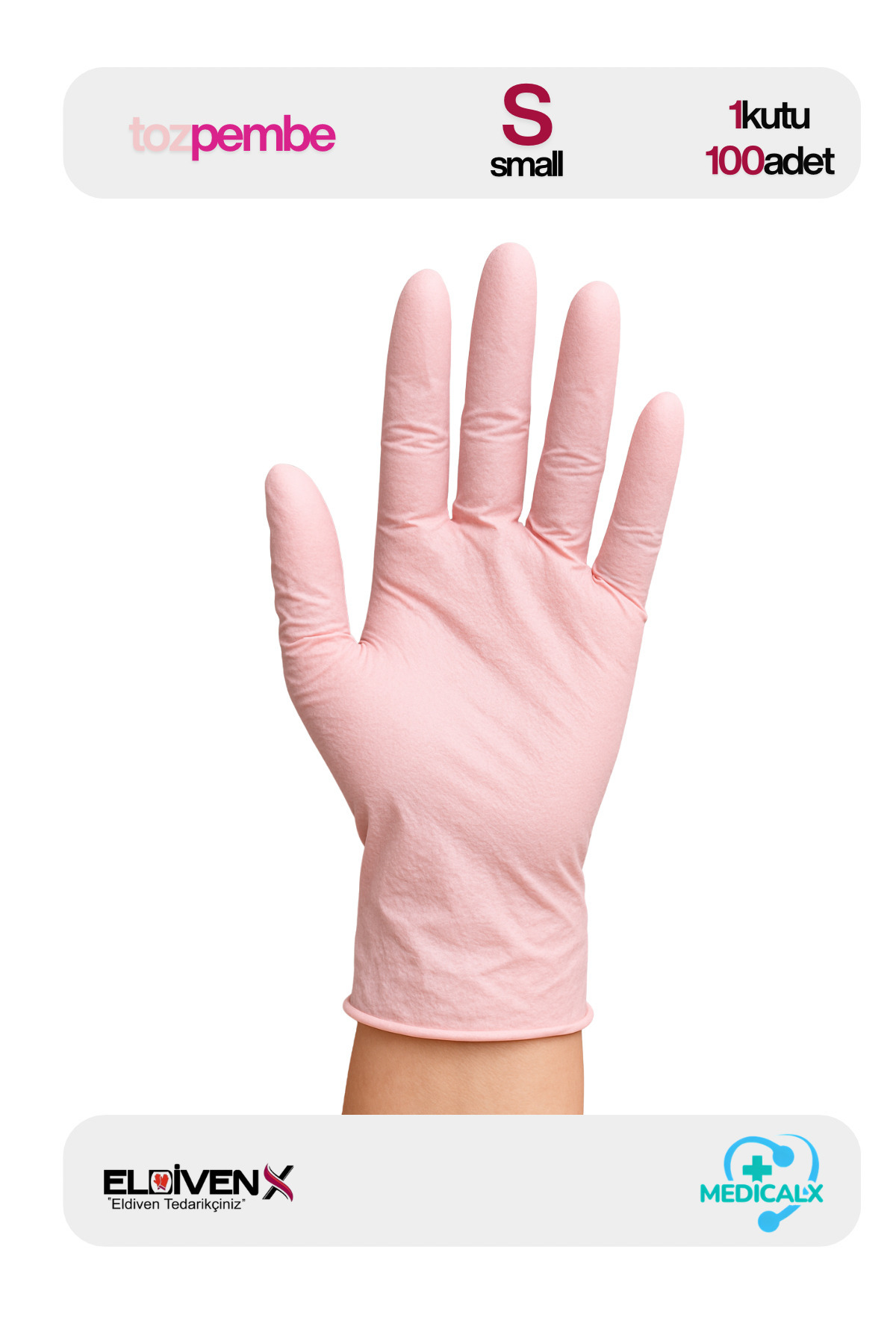 Has-Pet TOZ Pembe Nitril Pudrasız Muayene Eldiveni Small 100'lü