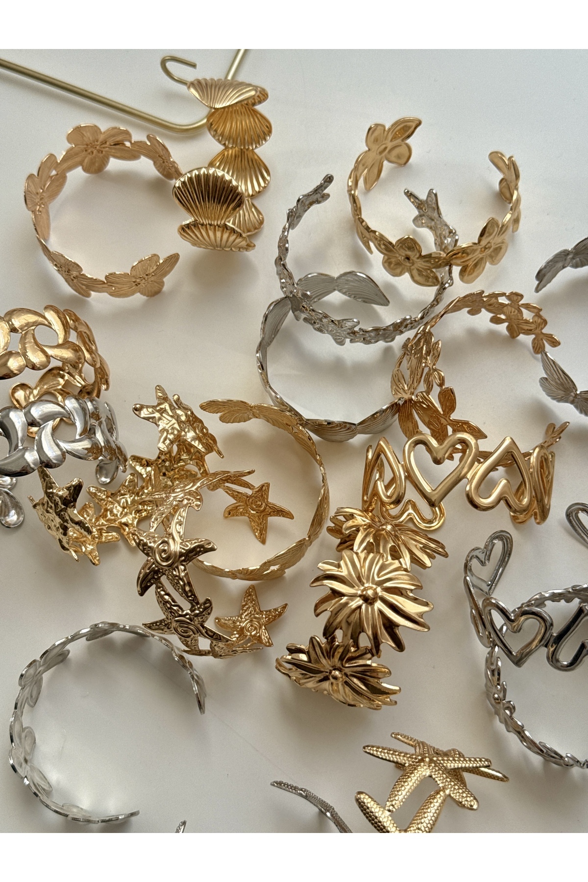 YOUES JEWELRY  Çelik Kalın Çiçek Kelepçe Bilezik Ayarlanabilir Kadın Erkek Unisex - Görsel 8