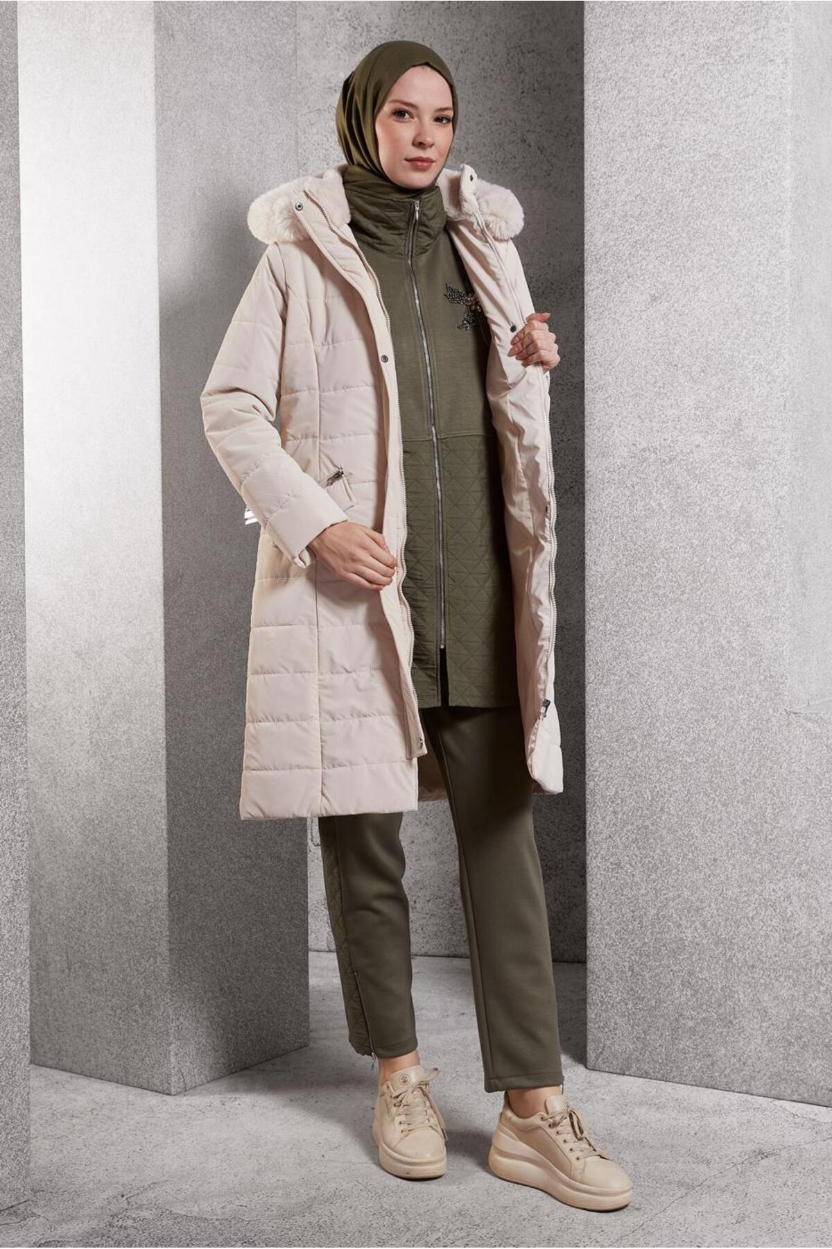 آلوینا کت کمربندی کلاه‌دار ۹۰۵۲۳