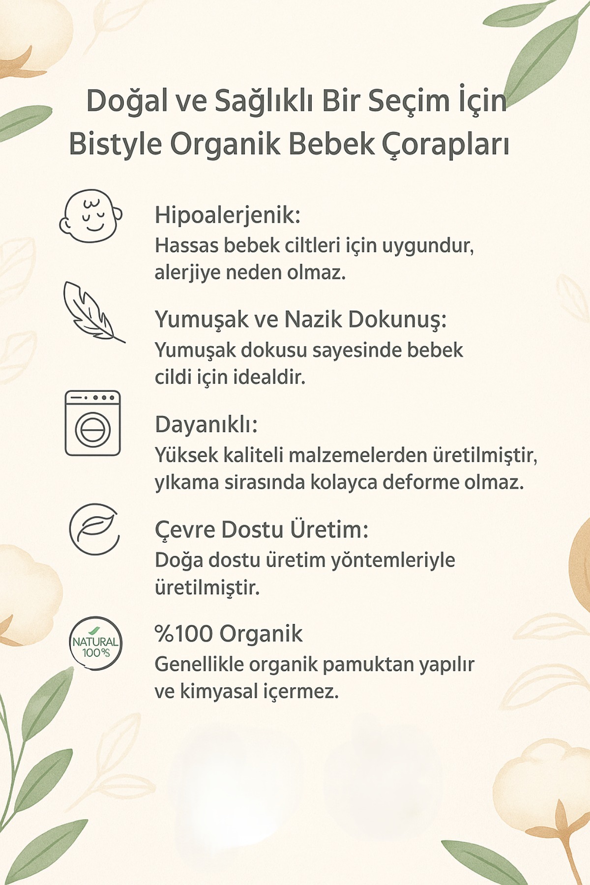 Bistyle 3 Çift Organik Pamuk Bebek Çorap/Dikişsiz Mom Dad Penye Soket Kutulu/Yenidoğan Çocuk Çorap fotoğrafı 7 (önizleme)