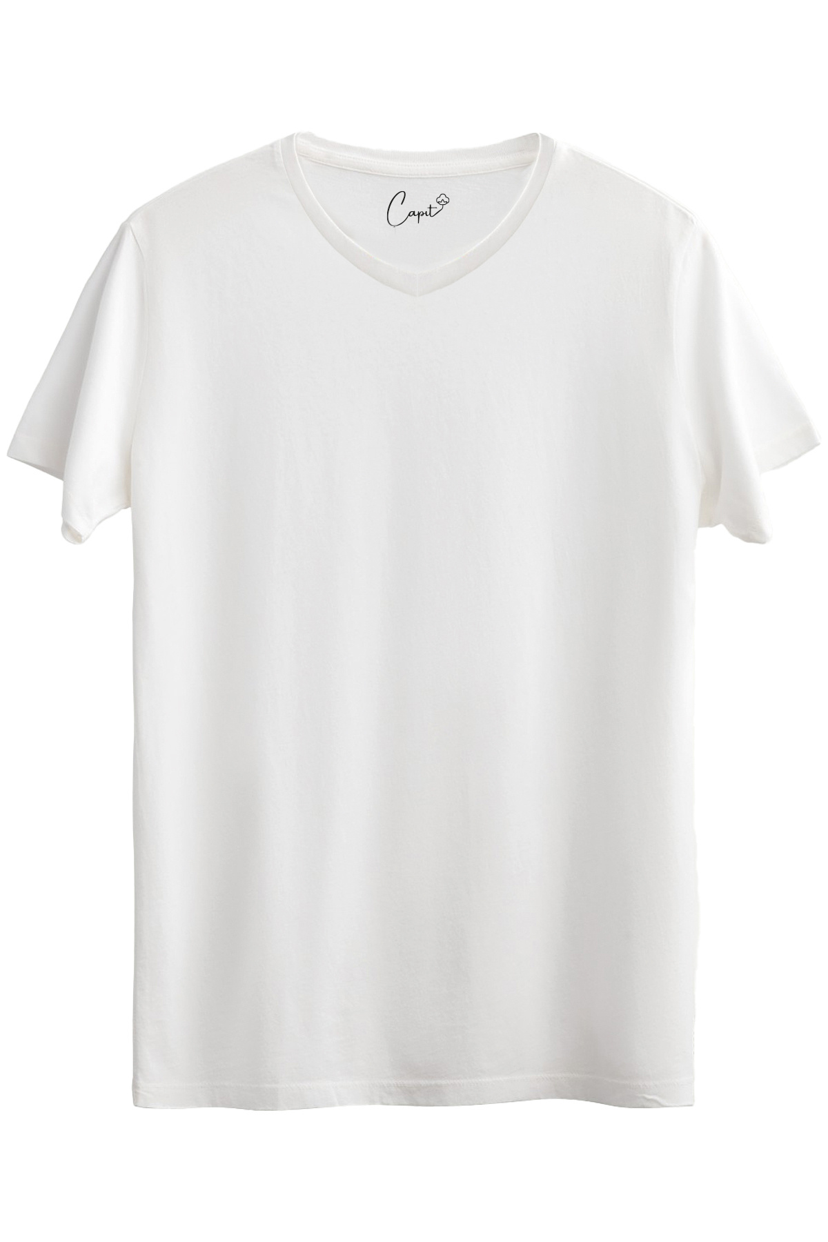 Cotton V-Neck Standard Cut White Basic T-Shirt