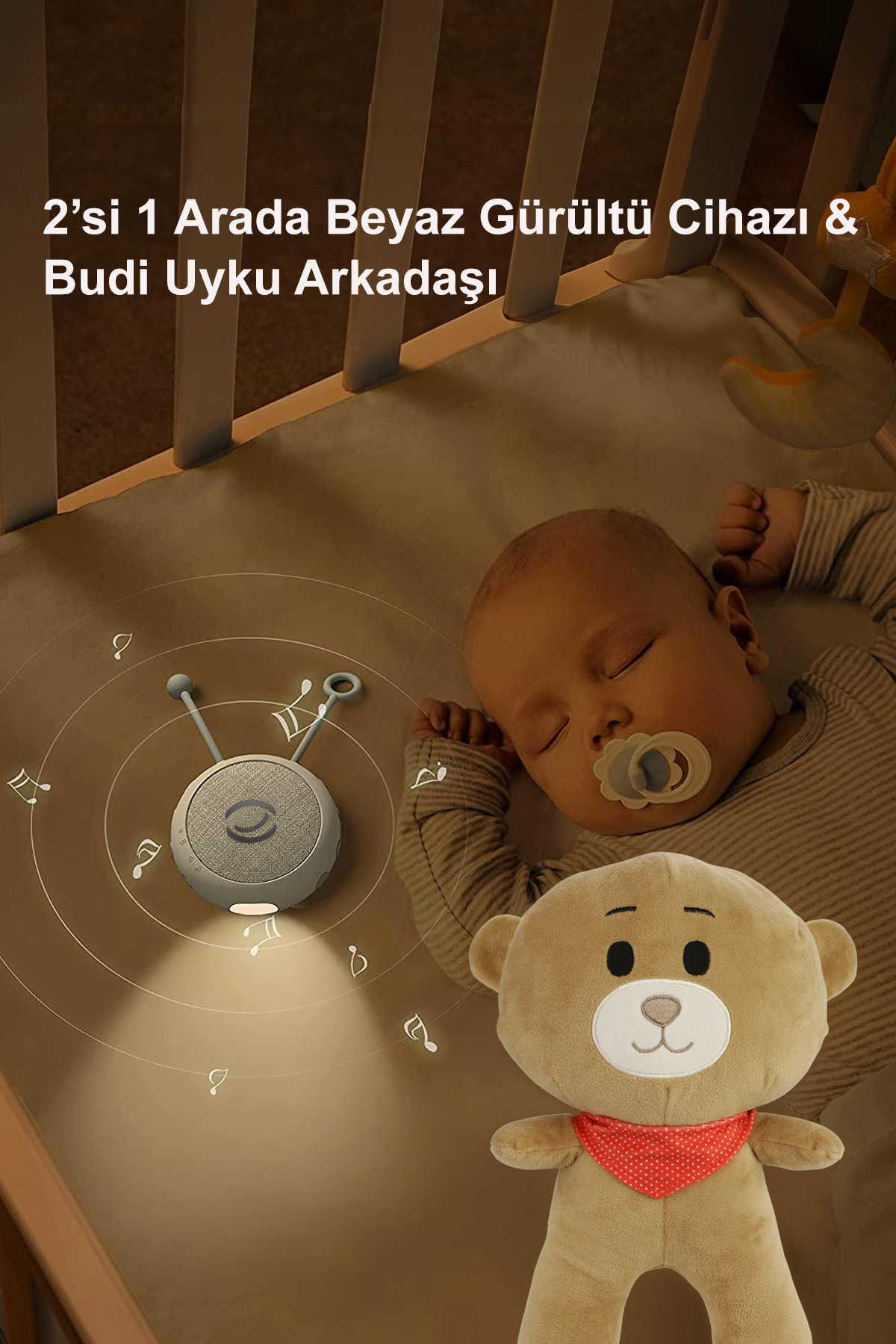 BUDİZZZ Beyaz Gürültülü Uyku Yardımcısı Kırmızı Fularlı