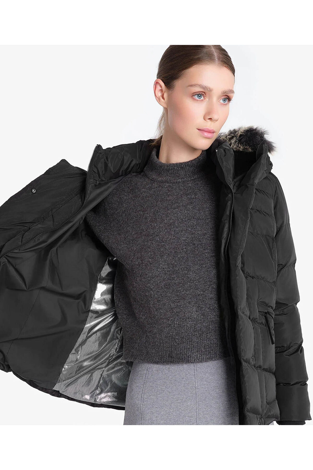 Greyder  Kadın Siyah Suya Dayanıklı Kaz Tüyü Mont 4K2TM84003 - Görsel 7