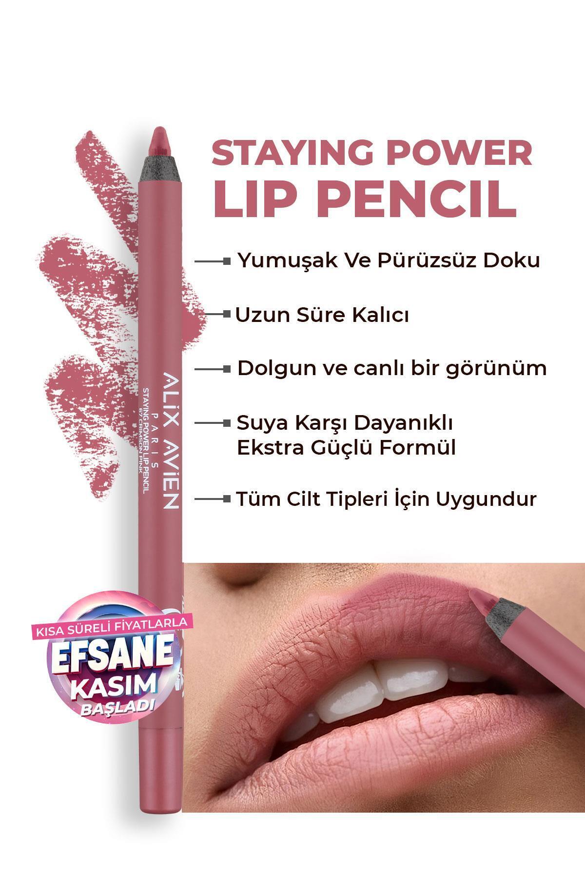 Alix Avien Suya Dayanıklı Uzun Süre Kalıcı Yumuşak Dudak Kalemi - Staying Power Lip Pencil 67 Crimson Pink