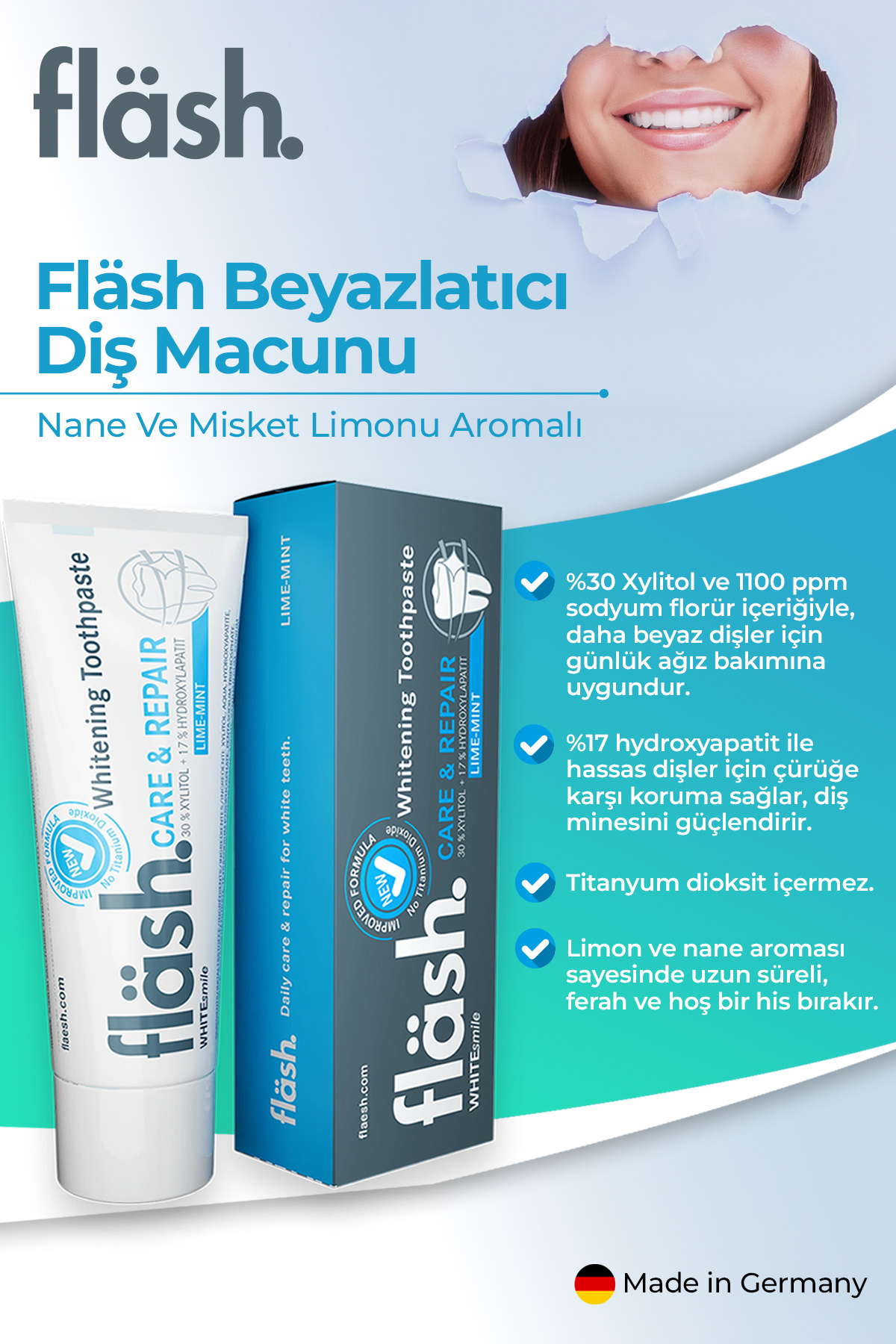 Genel Markalar Flash Whitening Beyazlatıcı Diş Macunu Bakım Ve Onarım Nane Ve Misket Limonu 75 ml