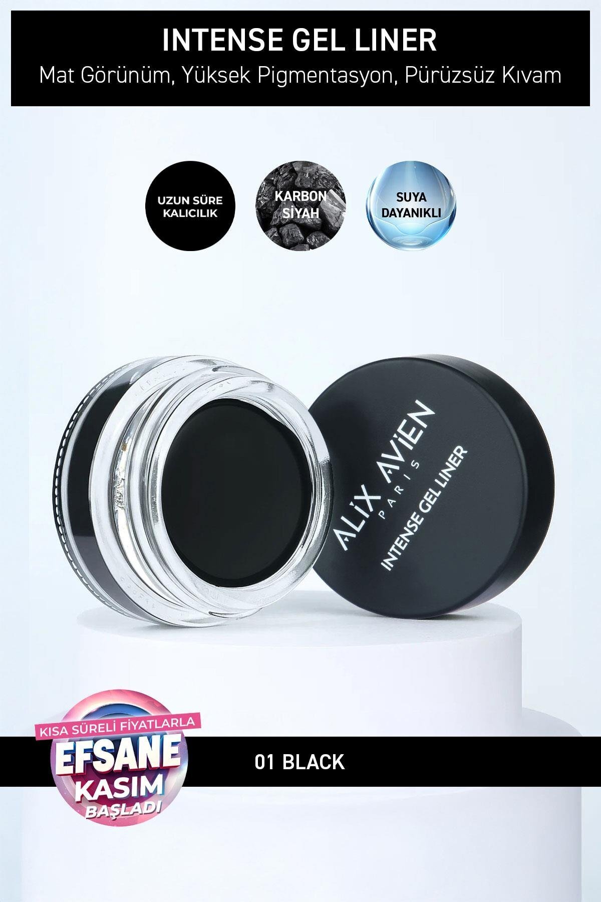 Alix Avien Yüksek Pigmentli Suya Dayanıklı Uzun Süre Kalıcı Mat Jel Eyeliner - Intense Gel Liner 01 Black