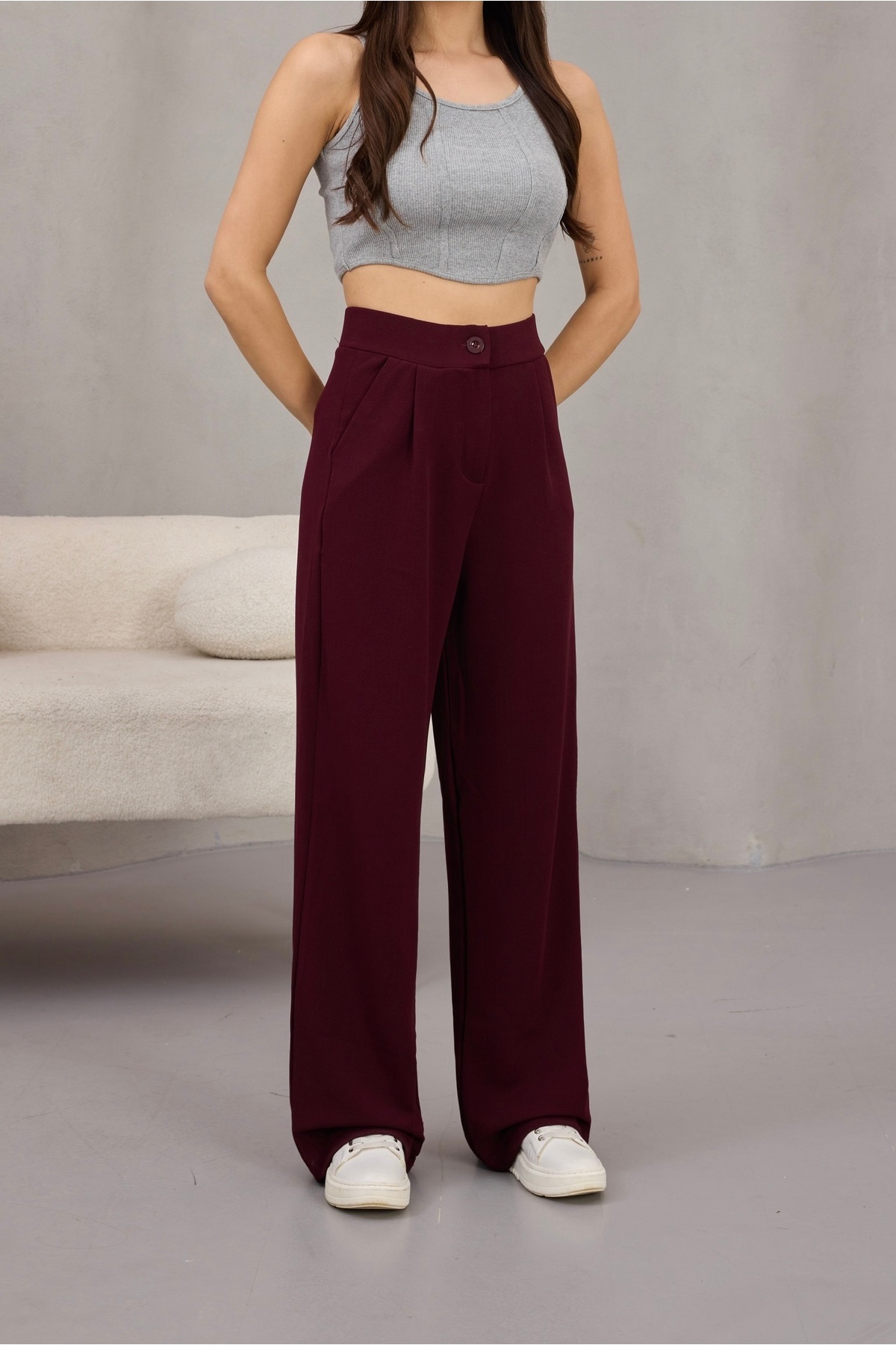 alanora  Kadın Likralı Salaş Geniş Paça Palazzo Pantolon - Görsel 3