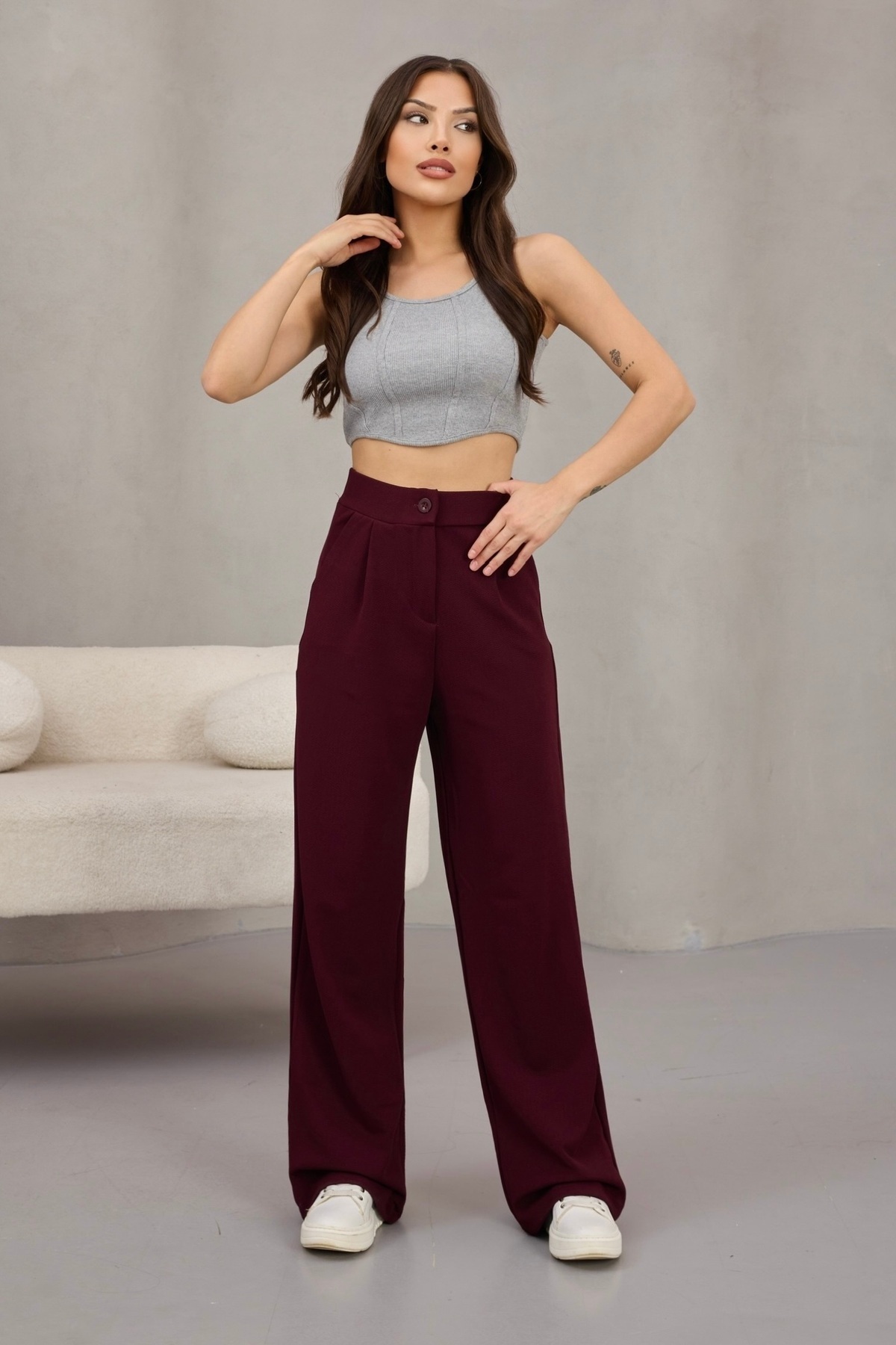 alanora  Kadın Likralı Salaş Geniş Paça Palazzo Pantolon - Görsel 9