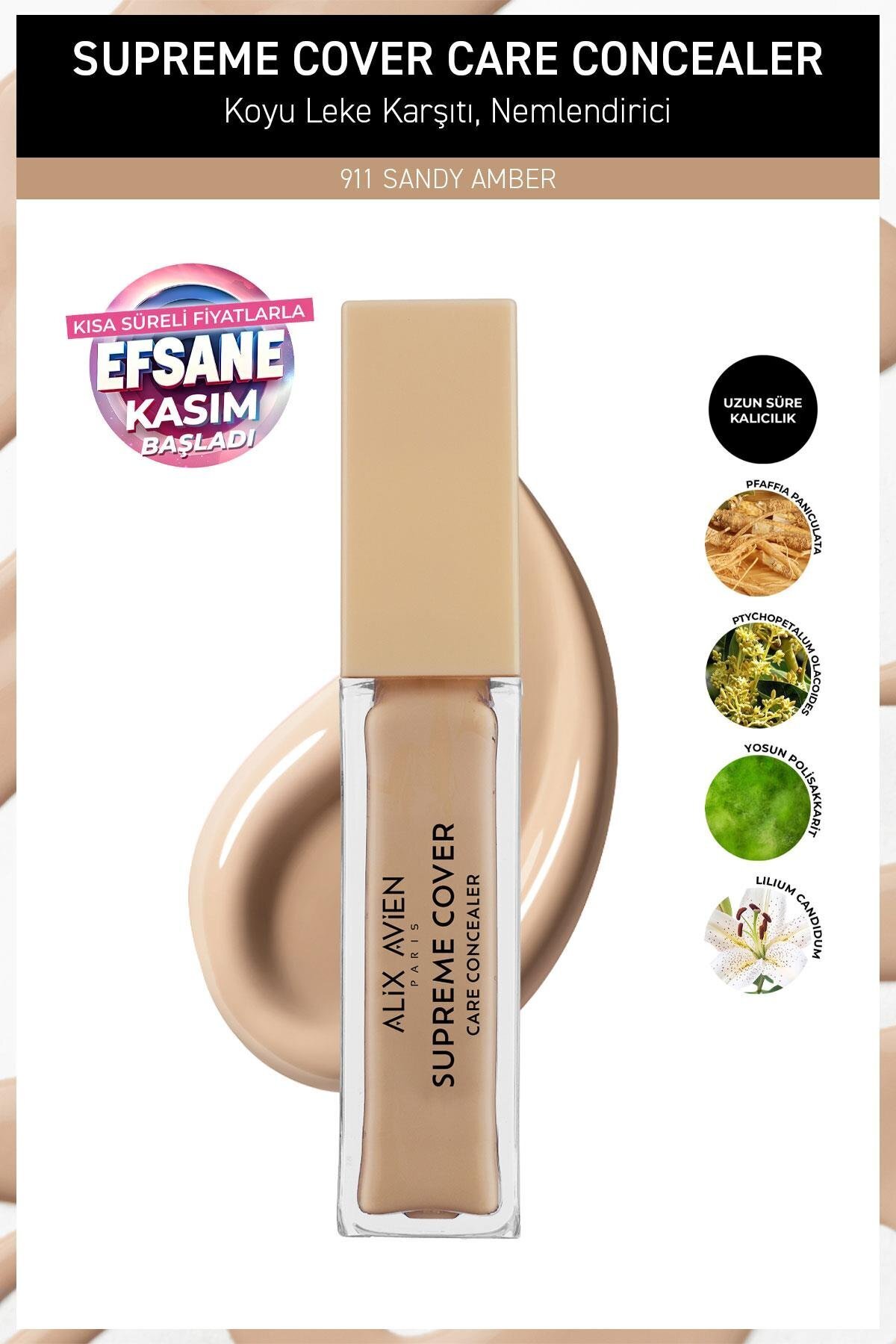 Alix Avien Kalıcı,Nemlendirici,Hücre Onarıcı Leke Karşıtı Kapatıcı - Supreme Cover Concealer 911 Sandy Amber