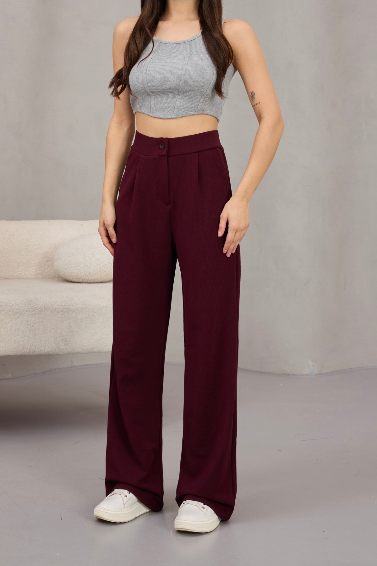 alanora  Kadın Likralı Salaş Geniş Paça Palazzo Pantolon - Görsel 6