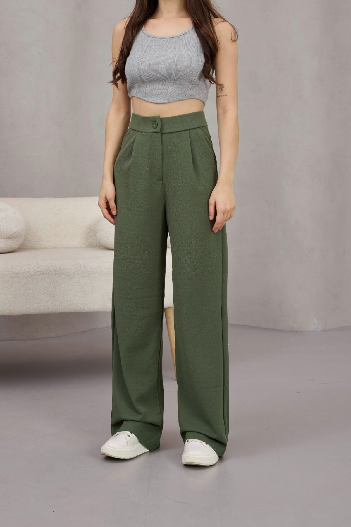 alanora  Kadın Likralı Salaş Geniş Paça Palazzo Pantolon - Görsel 3