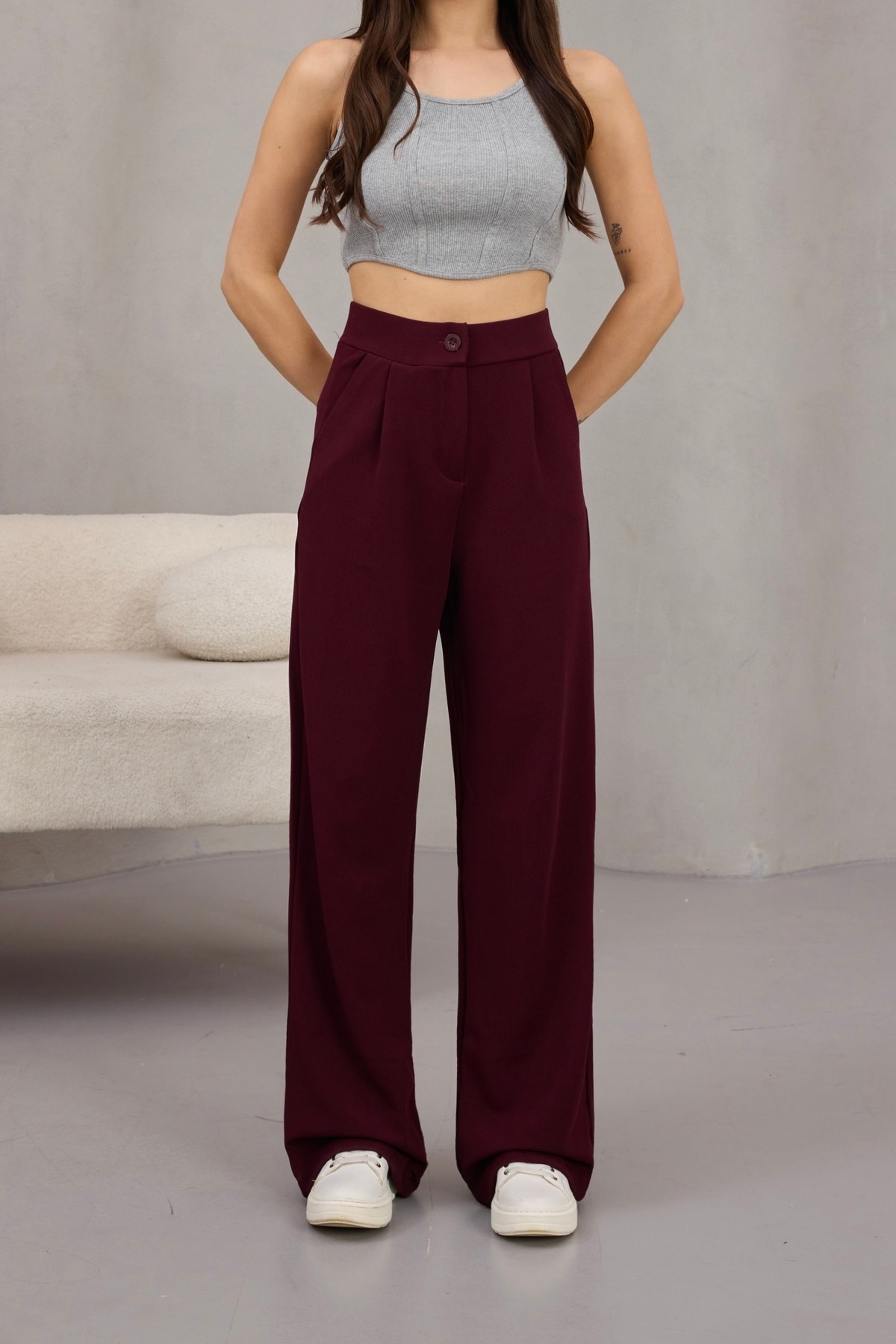 alanora  Kadın Likralı Salaş Geniş Paça Palazzo Pantolon - Görsel 5