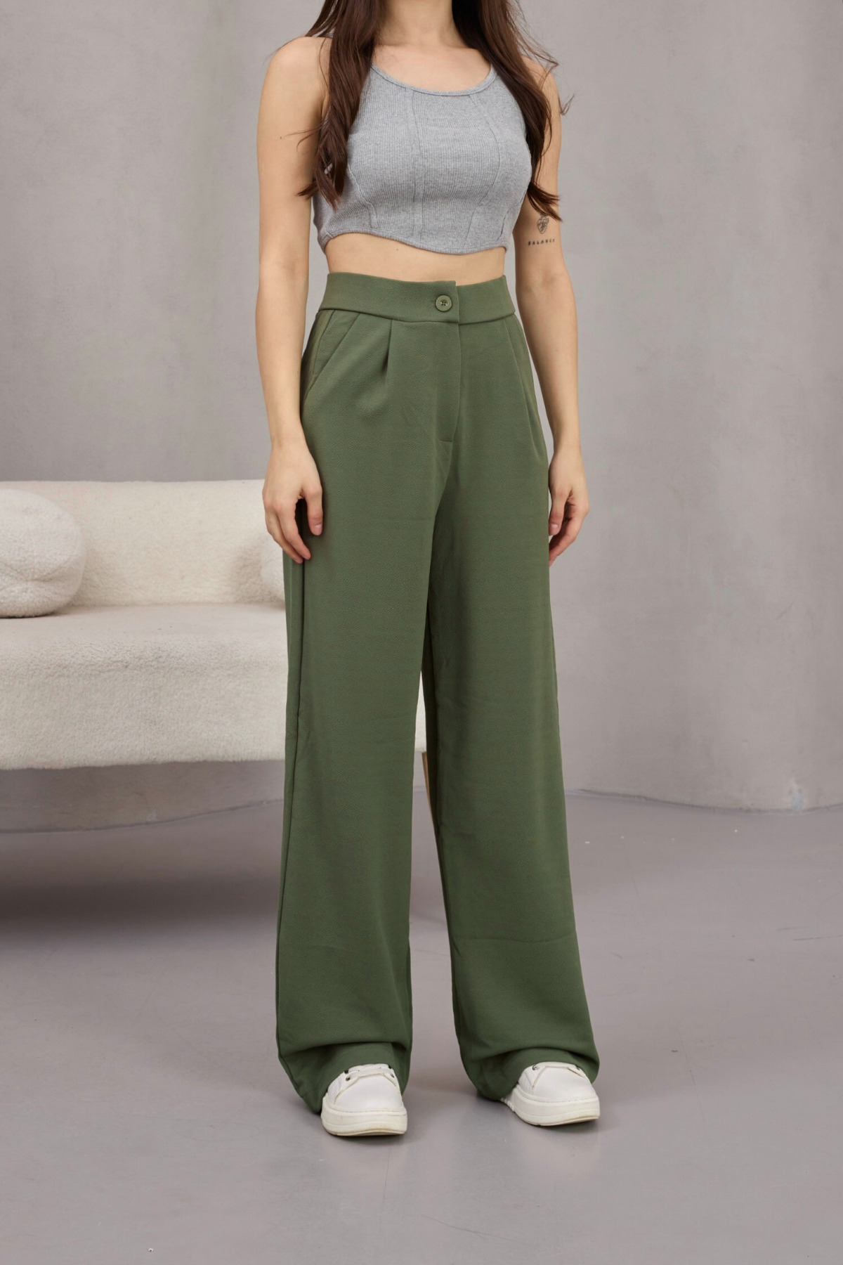 alanora  Kadın Likralı Salaş Geniş Paça Palazzo Pantolon - Görsel 2