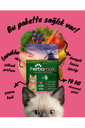 Herba Max Gelişim Destekleyici Etkisi Ile Tavuklu Yavru Kedi Maması 10kg