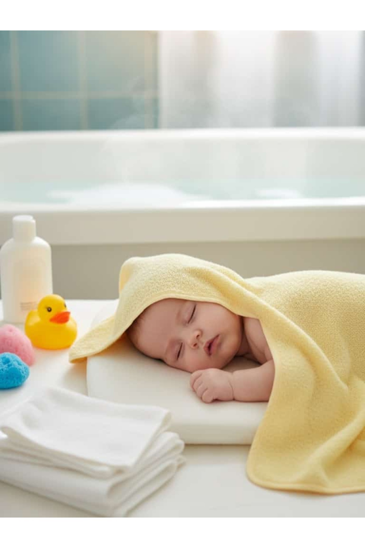 PAMUK HANIM Outlet-%100 Pamuklu Kız-erkek Yenidoğan-Bebek Banyo Havlu Kundak DÜZ/SARI