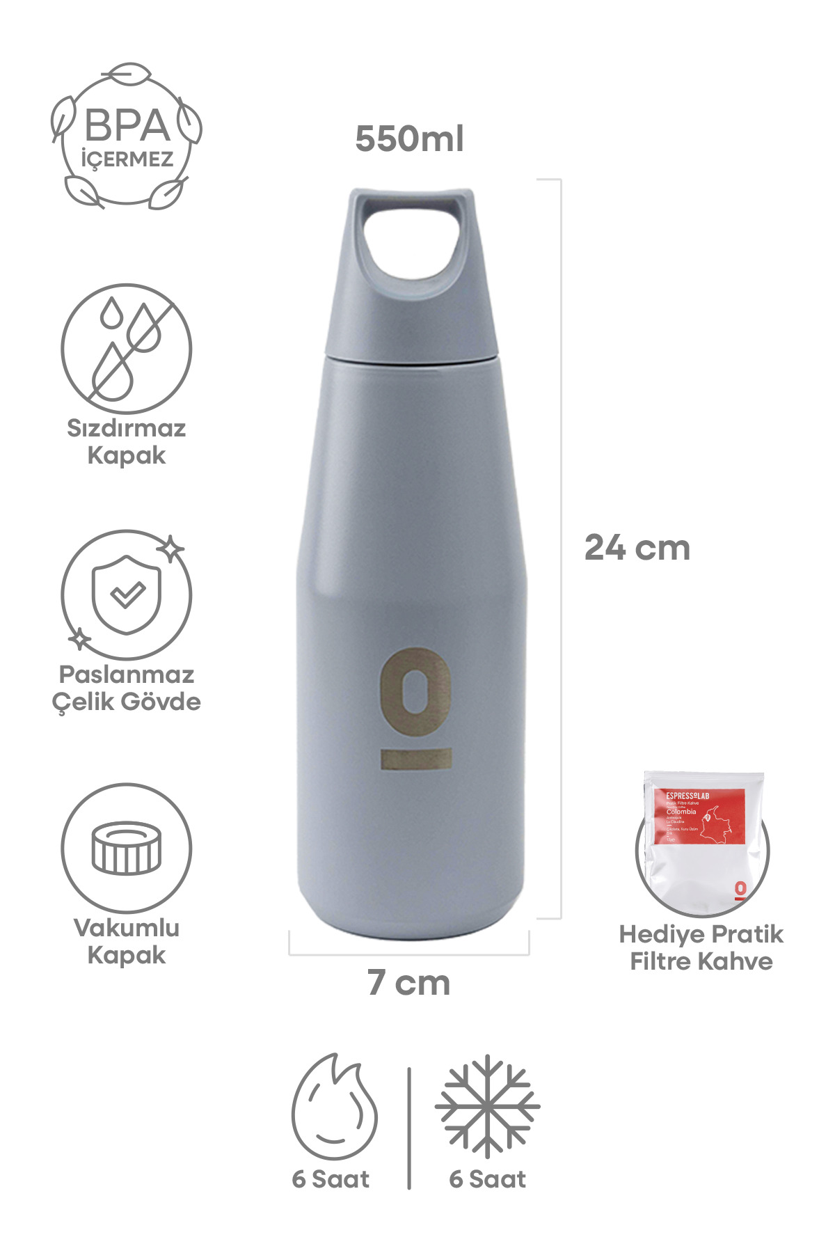 Stainless Steel Blue Bottle Thermos 550 ml No:68