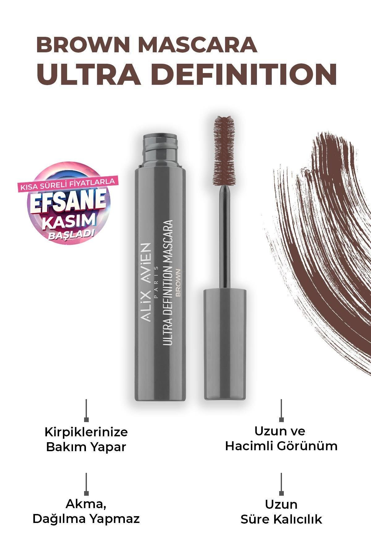 Alix Avien Dolgun Kirpik, Kıvrım ve Hacim Verici Kalıcı Etkili Kahverengi Maskara-Ultra Definiton Mascara Brown