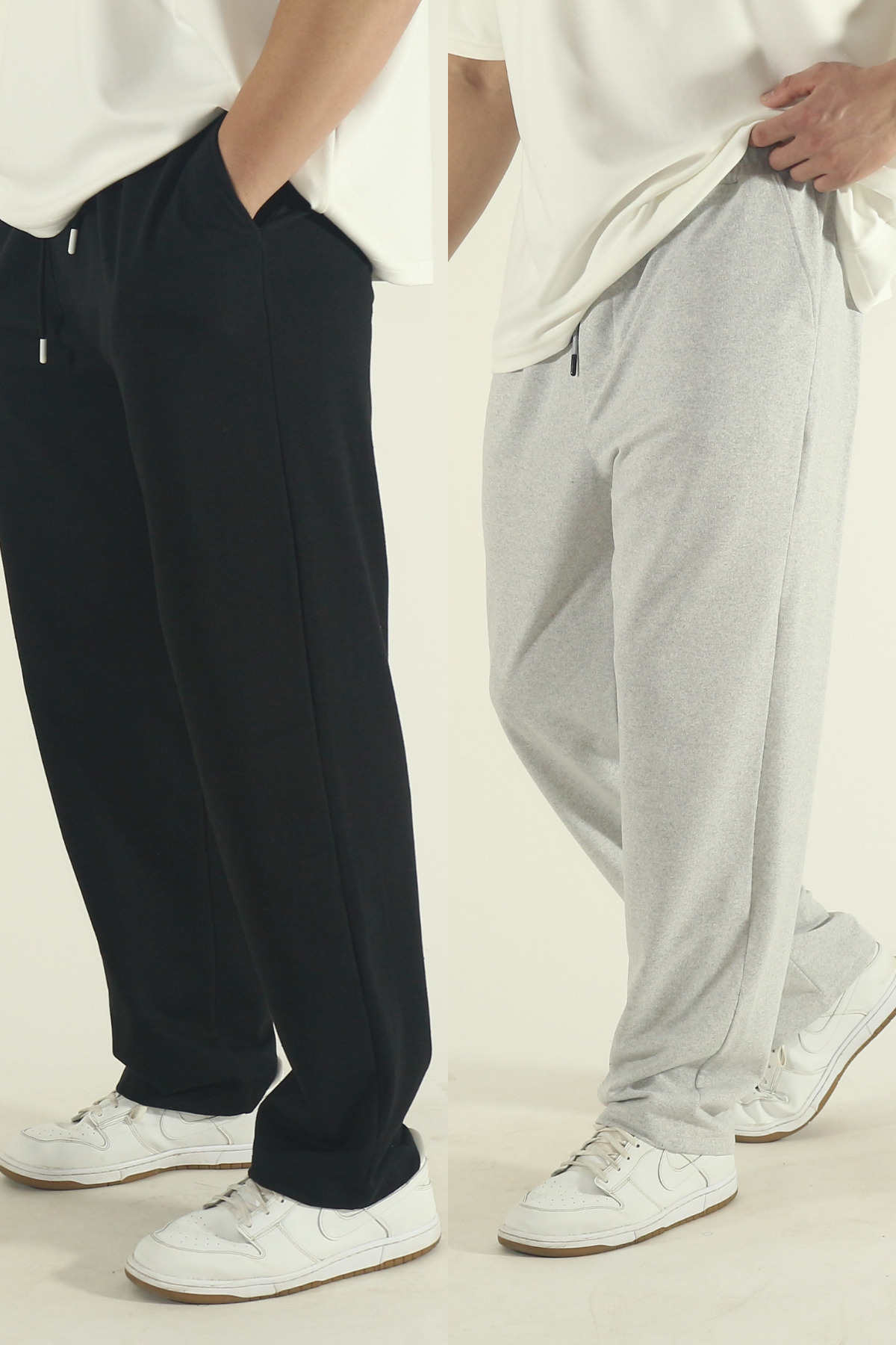 EydaMoon Erkek Baggy Siyah-gri 2 Adet Oversize Bol Paça Eşofman Altı