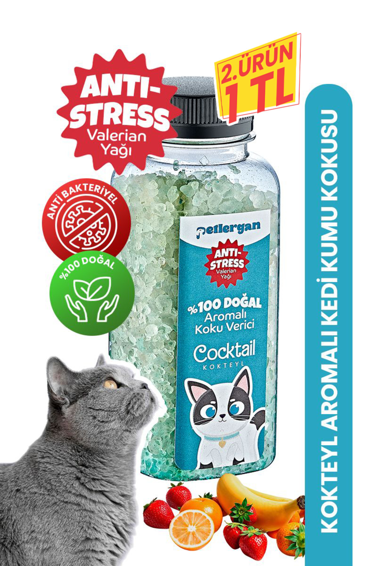 Petlergan Kedi Kumu Koku Giderici %100 Doğal Aromalı Kokteyl-Valerian Yağı Esanslı Anti Stress 300GR