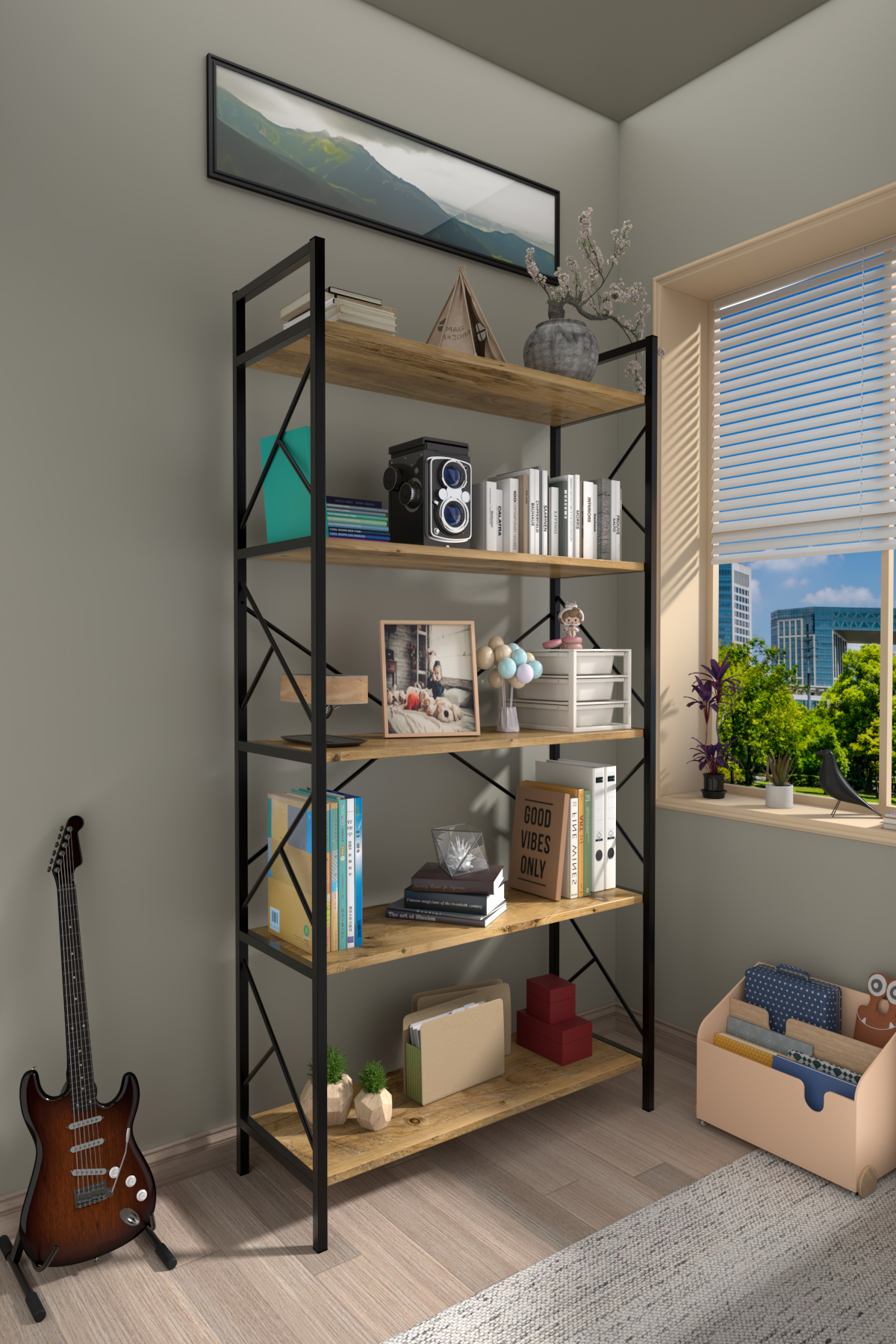 5 Shelf Decorative 180 Cm Library Atlantic Pine