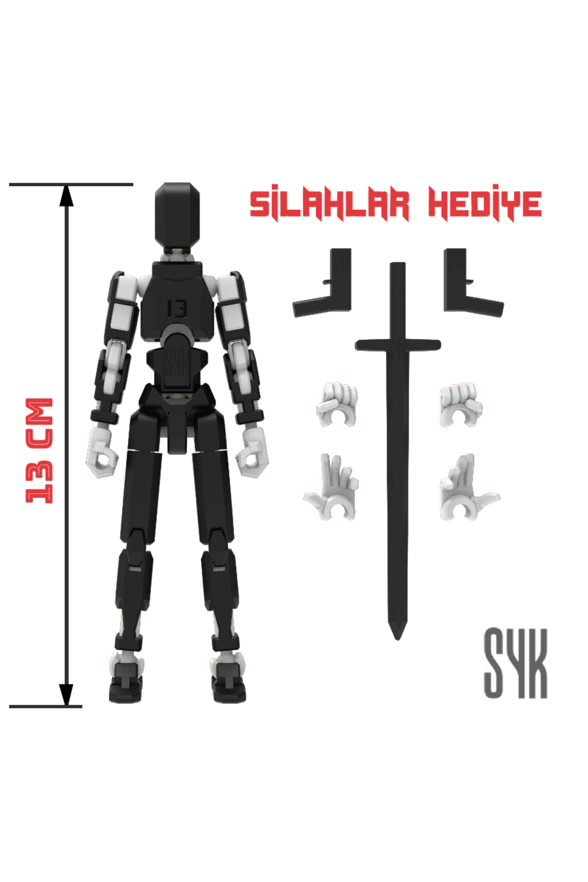Robot 13 Dummy Black and White All Joints Moving Action Figure Toy