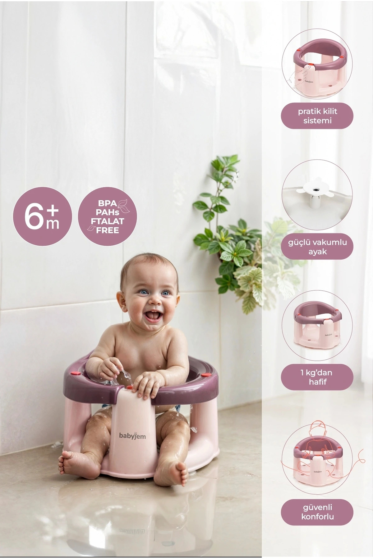 Babyjem Önden Açılır Banyo & Mama Oturağı Mürdümm