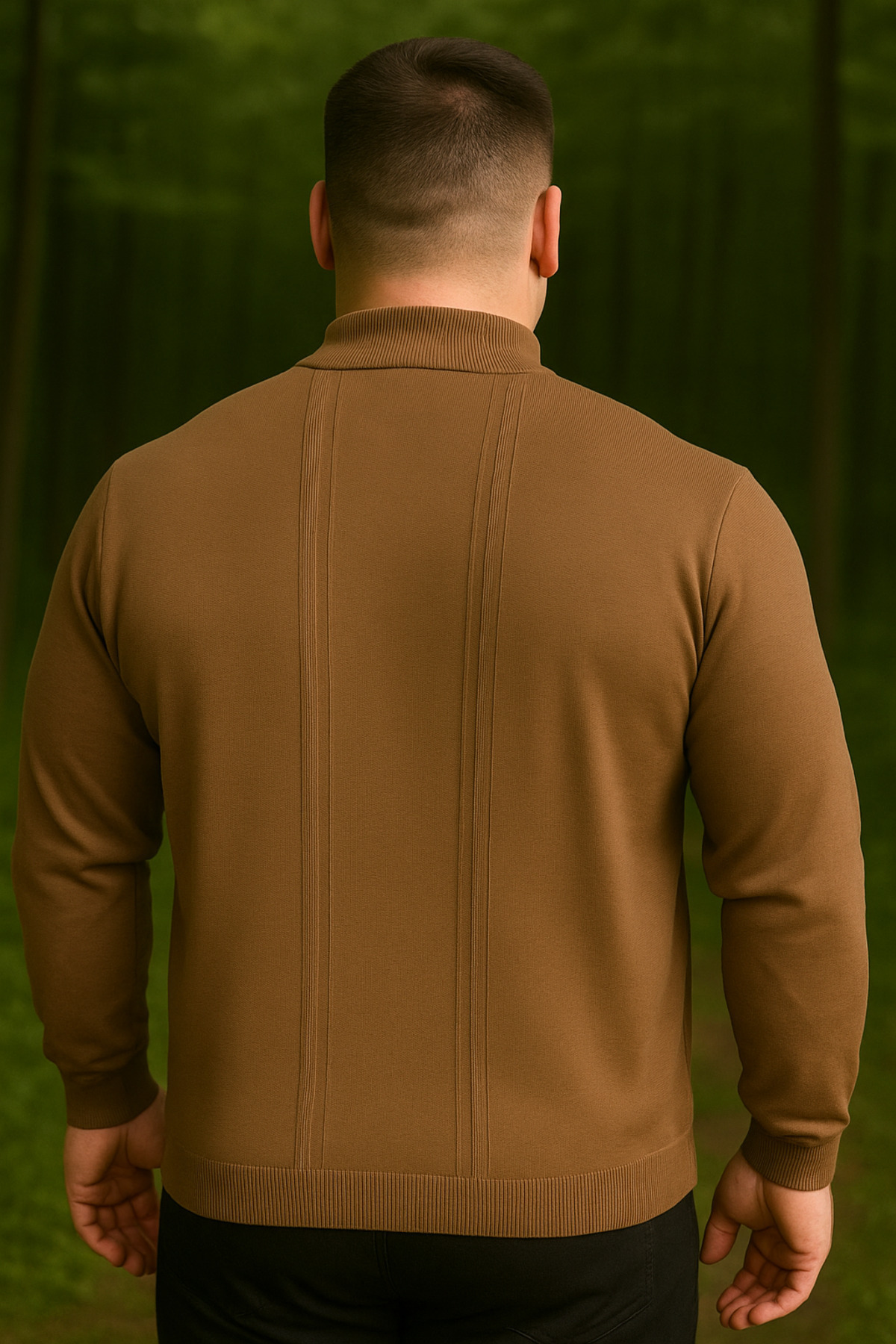 Maccali Erkek Büyük Beden Çizgili Camel Sweat Triko Kazak görsel 4