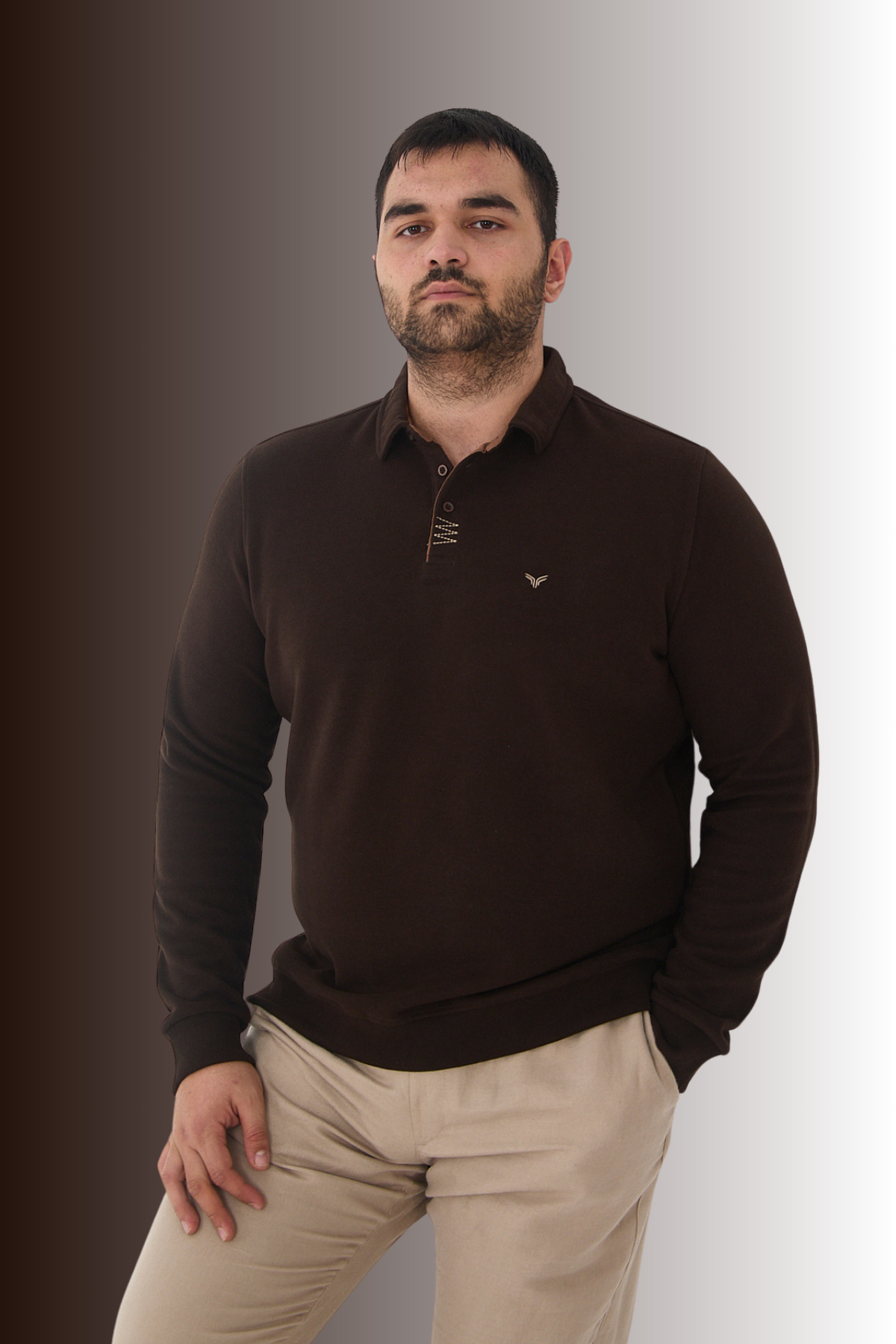Maccali Erkek Comfortfit Kışlık Düz Kahverengi Battal Polo Yaka T-shirt
