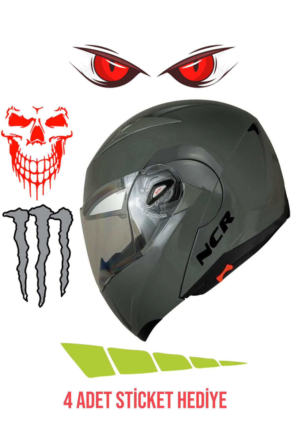 NCR Çene Açılır Kask Vizörlü Koyu Nardo Ece Belgeli