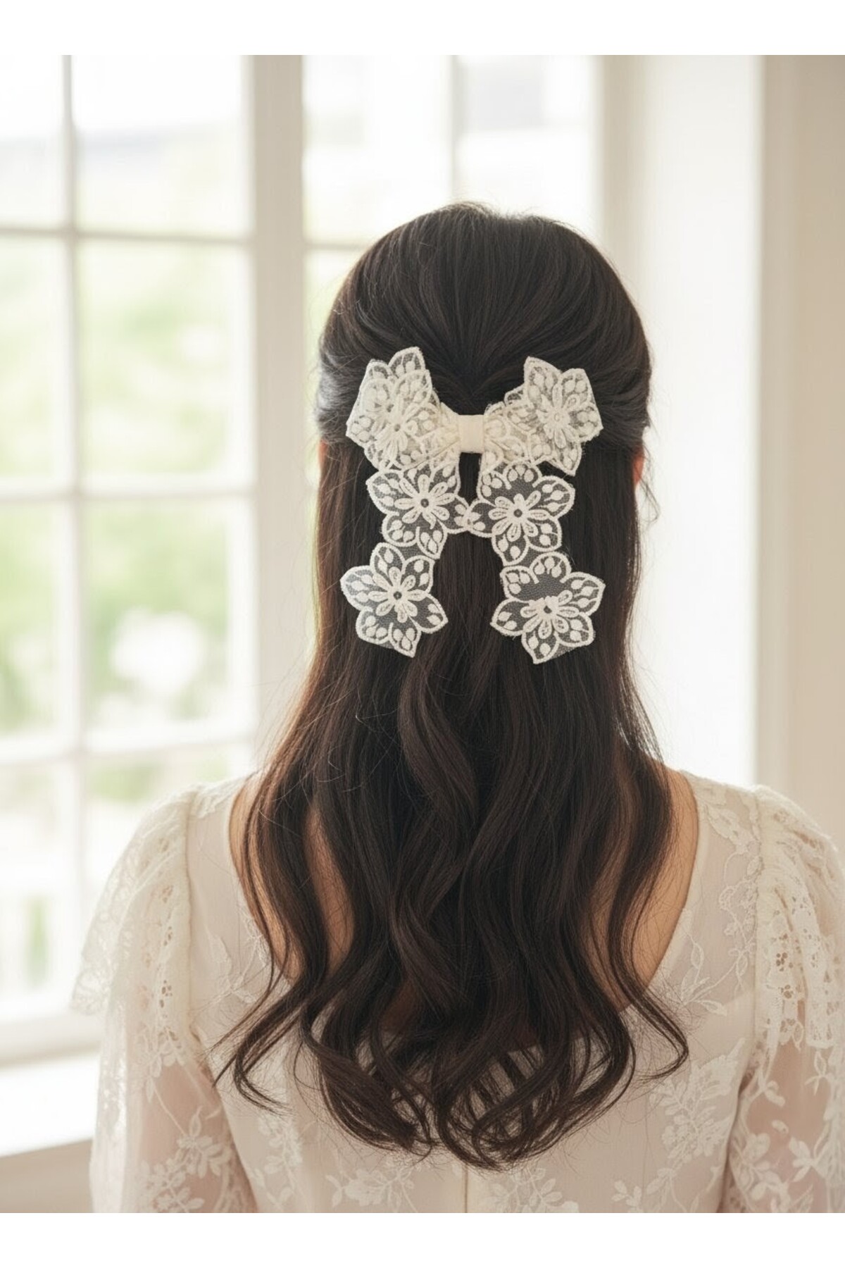Handmade Romantic Women's White Lace Floral Bowknot Buckle, Auto Clip Hairpin, Women's Buckle