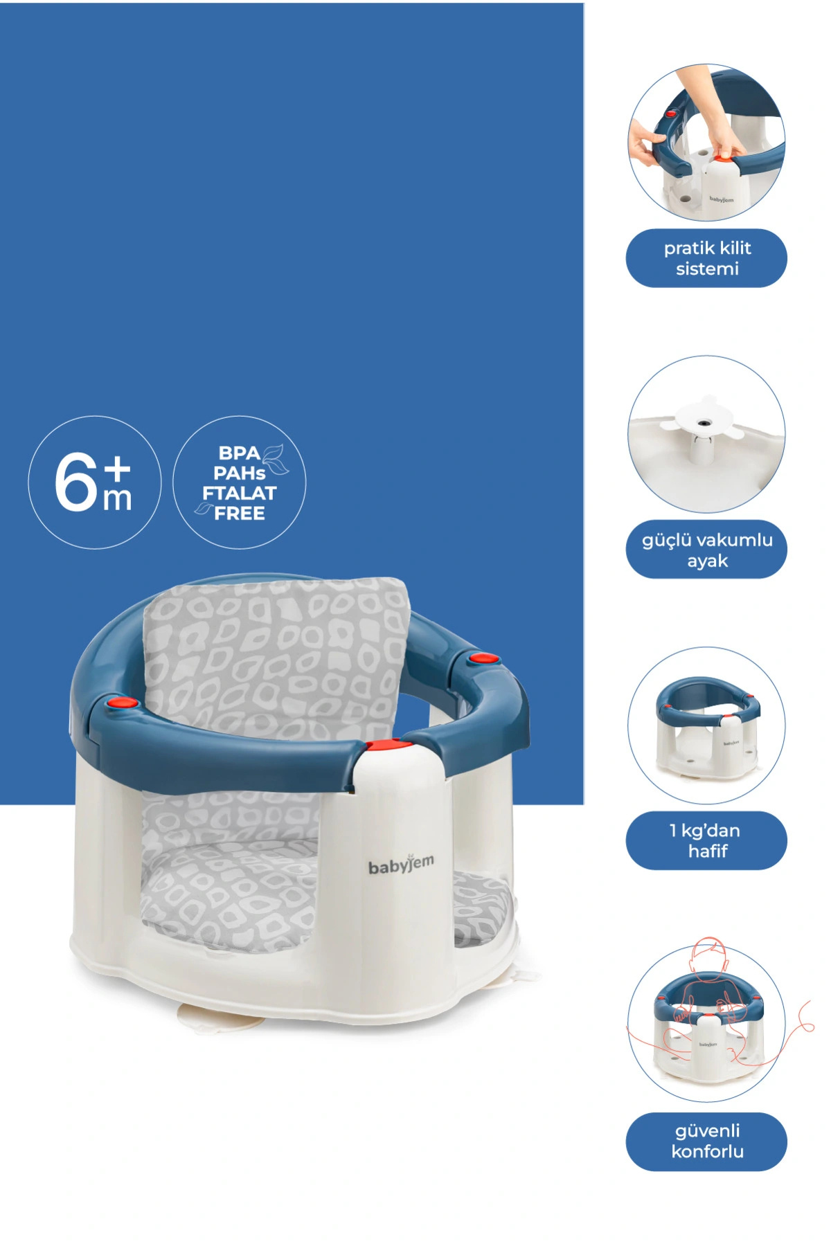 Babyjem Önden Açılır Mama Oturağı & Oturak Minderi - 2' Li Set - İndigo