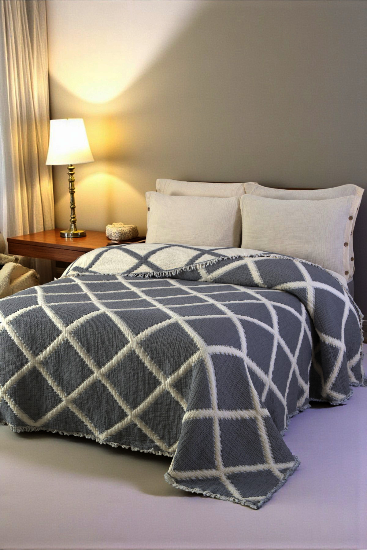 Cottonest Lüks 4 Katlı Multi Muslin %100 Pamuk Çift Kişillik Yatak Örtüsü 230x250 Cm Battal Boy 2 Yastıklı