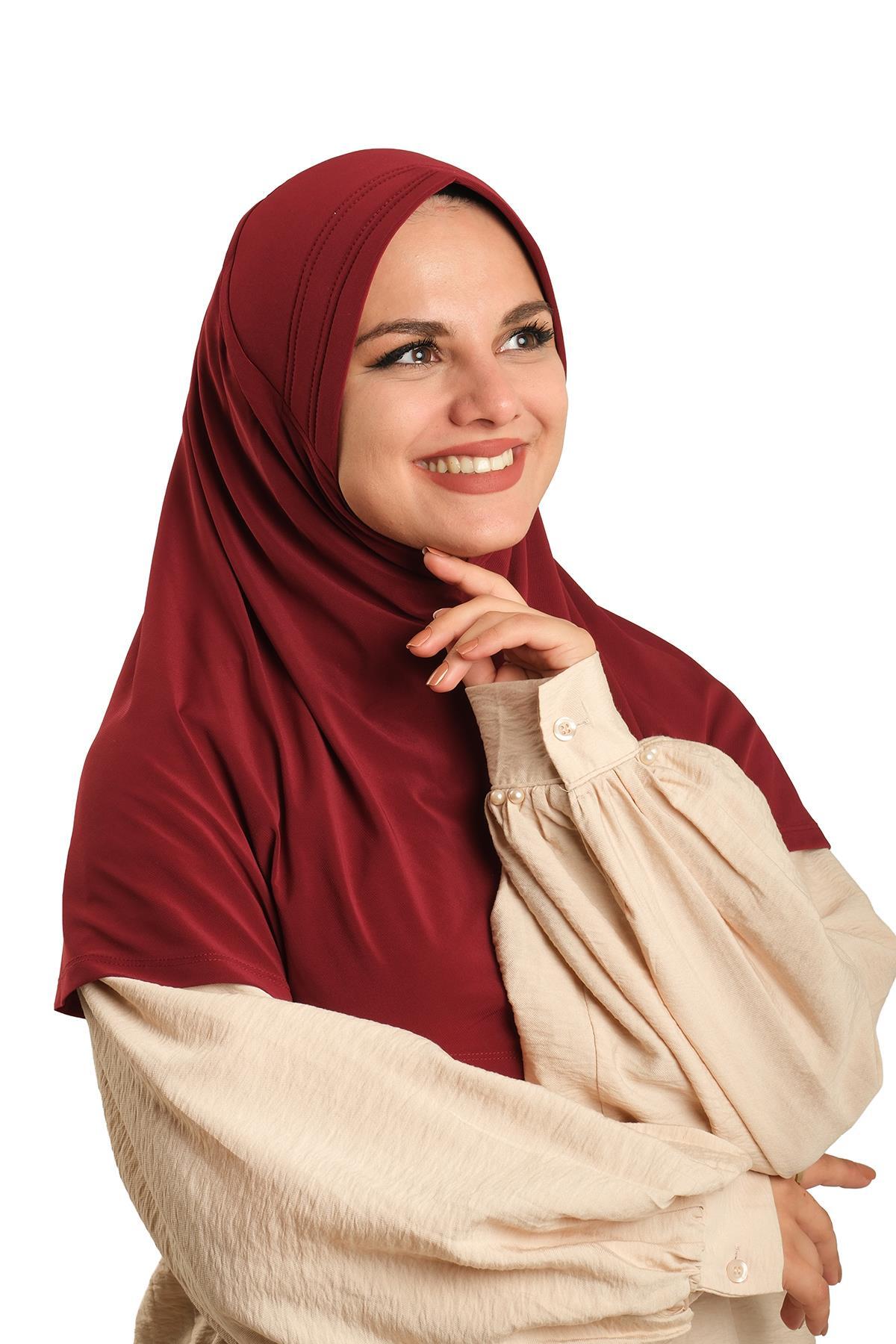 Burgundy Practical Ready-to-Place Hijab Scarf Sandy Fabric Plain 1600_16