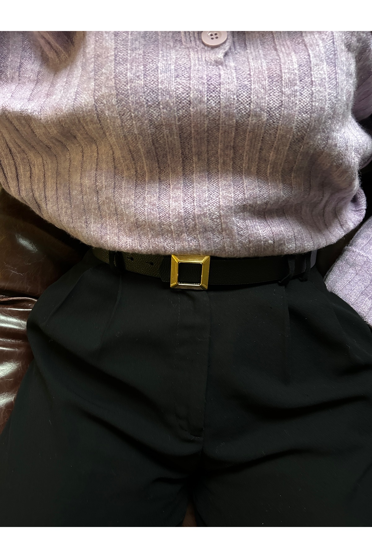 LİA KEMER Desenli Kare Gold Tokalı Kadın Kemer Bel Kemeri Ceket Kemeri Elbise Kemeri Pantolon Kemeri